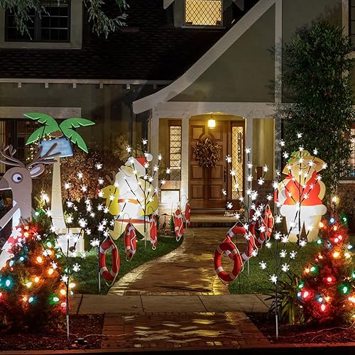 Miniatura 6 de Paquete de 6 120 luces LED solares de Navidad con forma de copo de nieve para decoración al aire libre, impermeable, árbol de copo de nieve