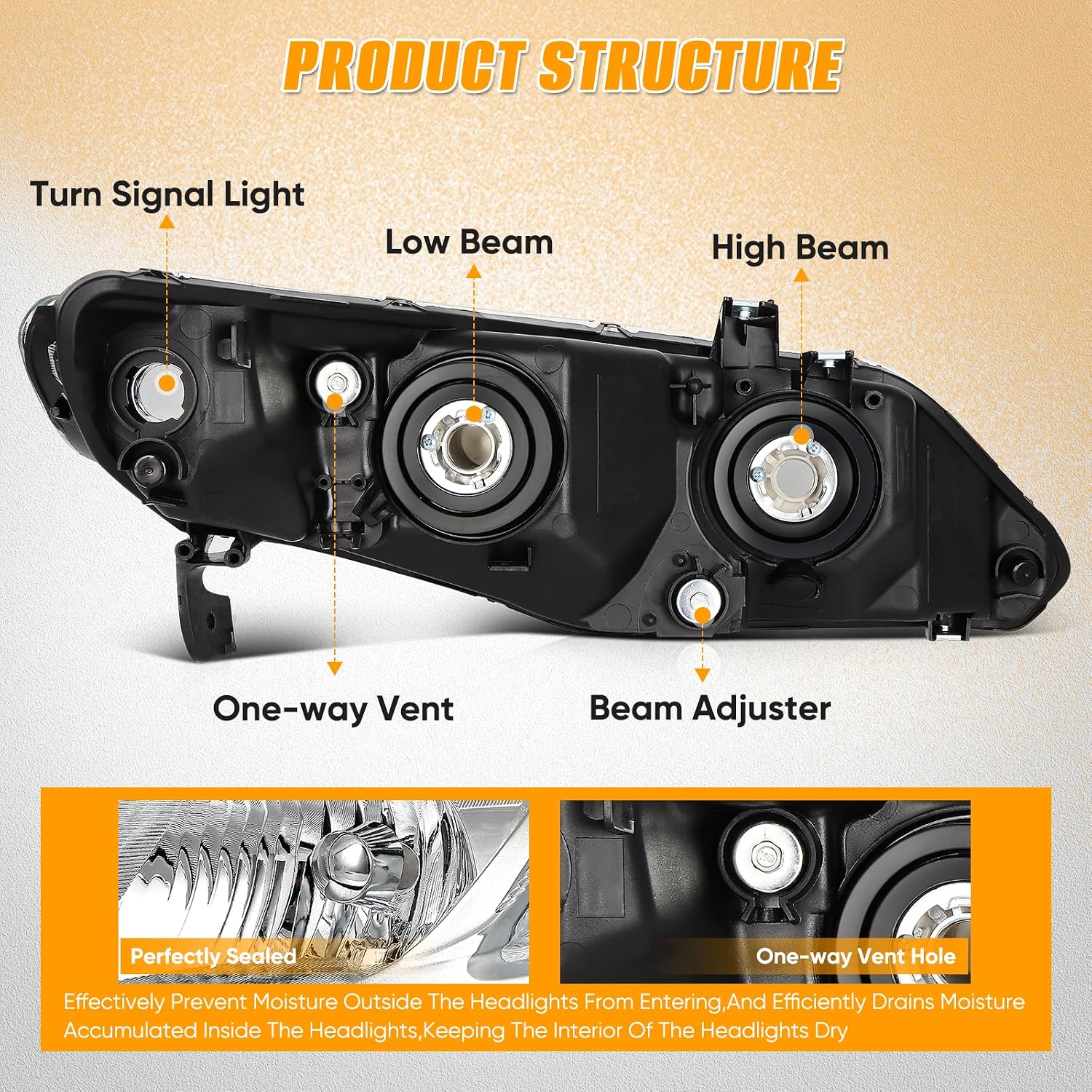 ASAPE Automotive Headlight Assembly - Driver and Passenger Side Headlamp Compatible with 2006-2011 for Honda Civic Sedan Chrome Housing Clear lens Replace 33151SNAA02 33101SNCA01 HO2503125 HO2502125
