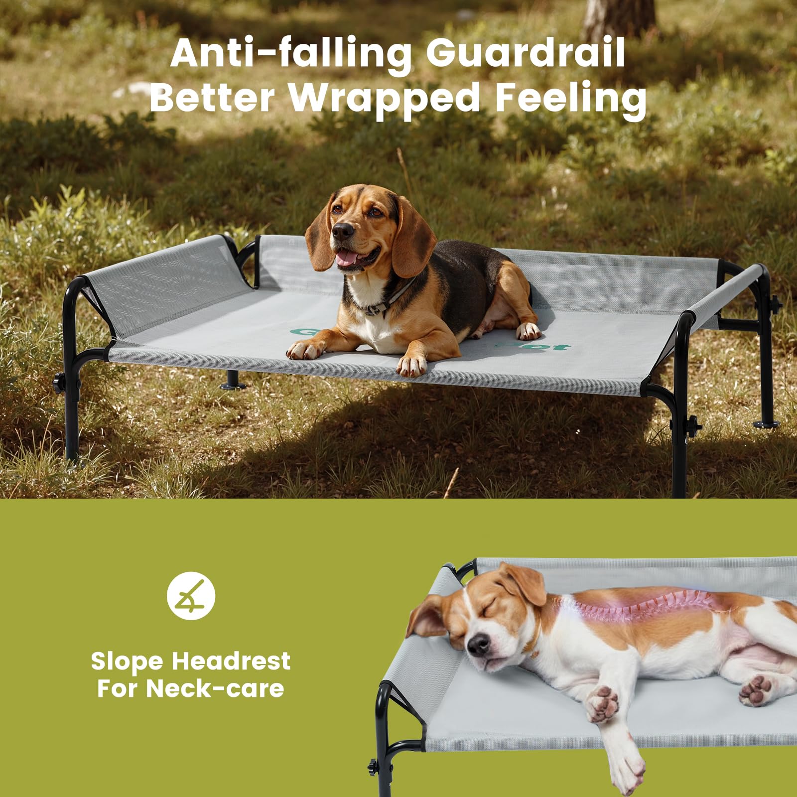 Gardner Pet Letto Rialzato per Cani Taglia Grande e Media, Brandina Traspirante da Esterno e Interno, Cuccia Estiva Resistente ai Graffi per Cani, Struttura in Metallo Robusta-(Grigio, L)