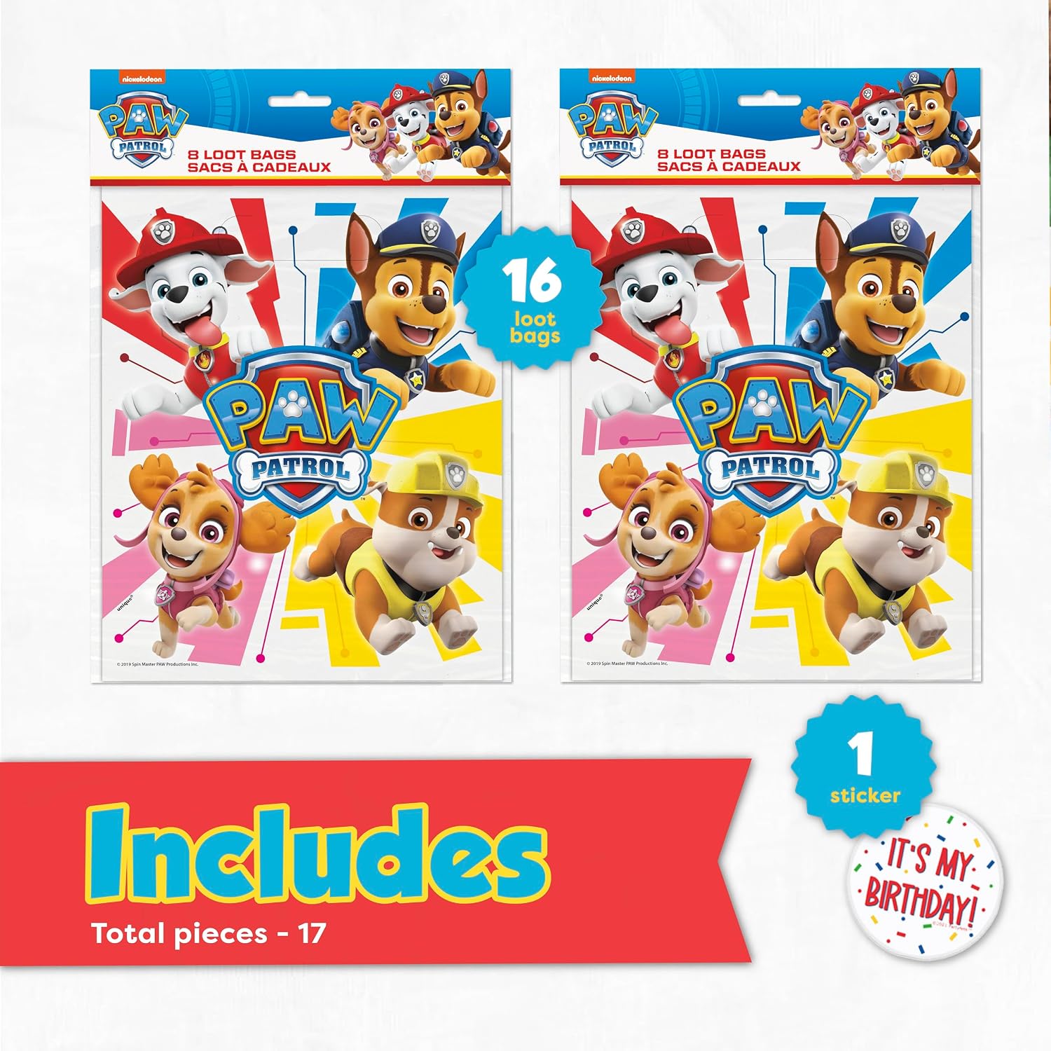 Unique Paw Patrol Party Supplies | Paw Patrol Party Favors Goodie Bags | Pack of 16 & Sticker