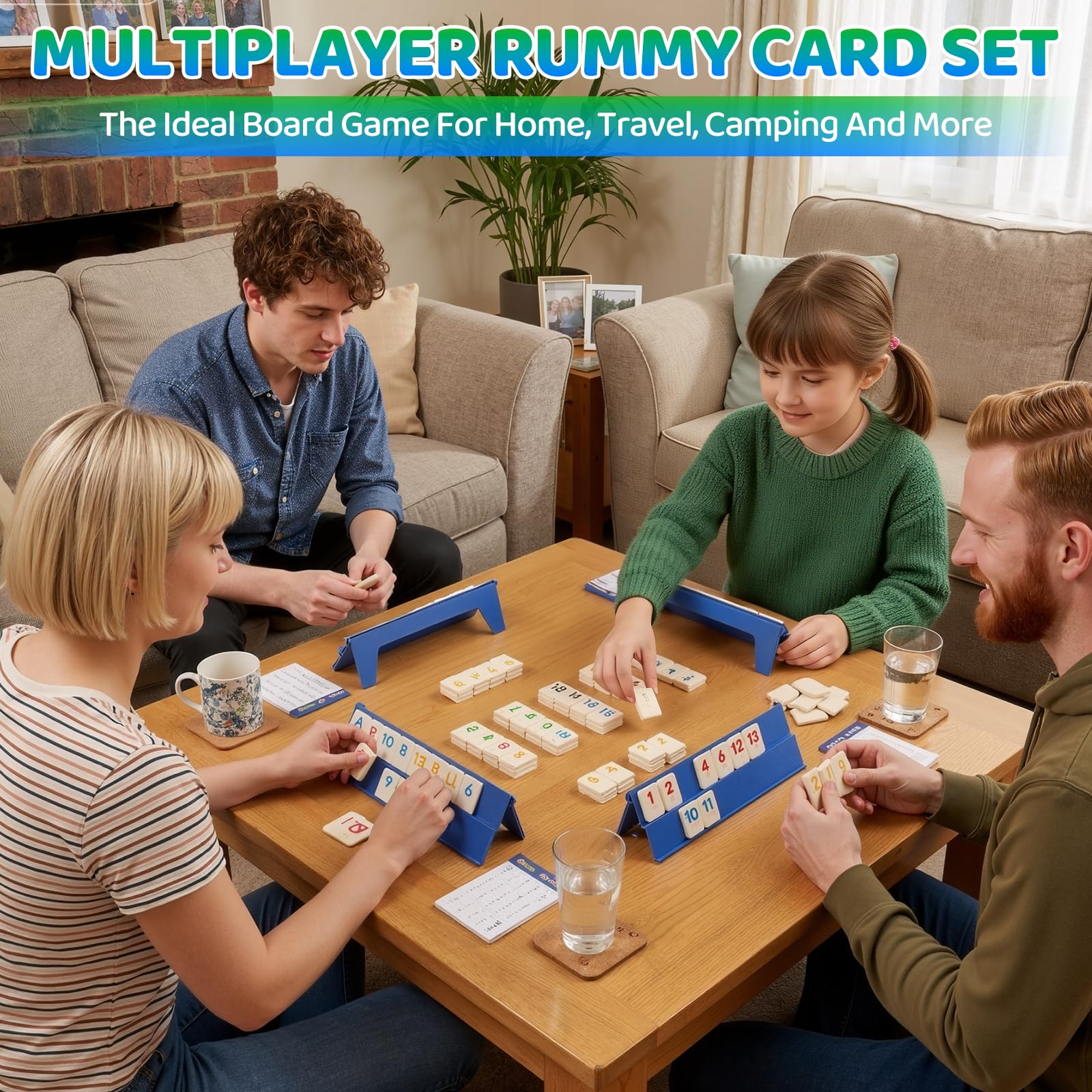 Mini Rummy - Juego de mesa para 2-6 jugadores, juego de viaje con 160 piedras y 6 soportes de juego, juego de viaje para adultos y familia, incluye caja de almacenamiento y bolsa para guardar las