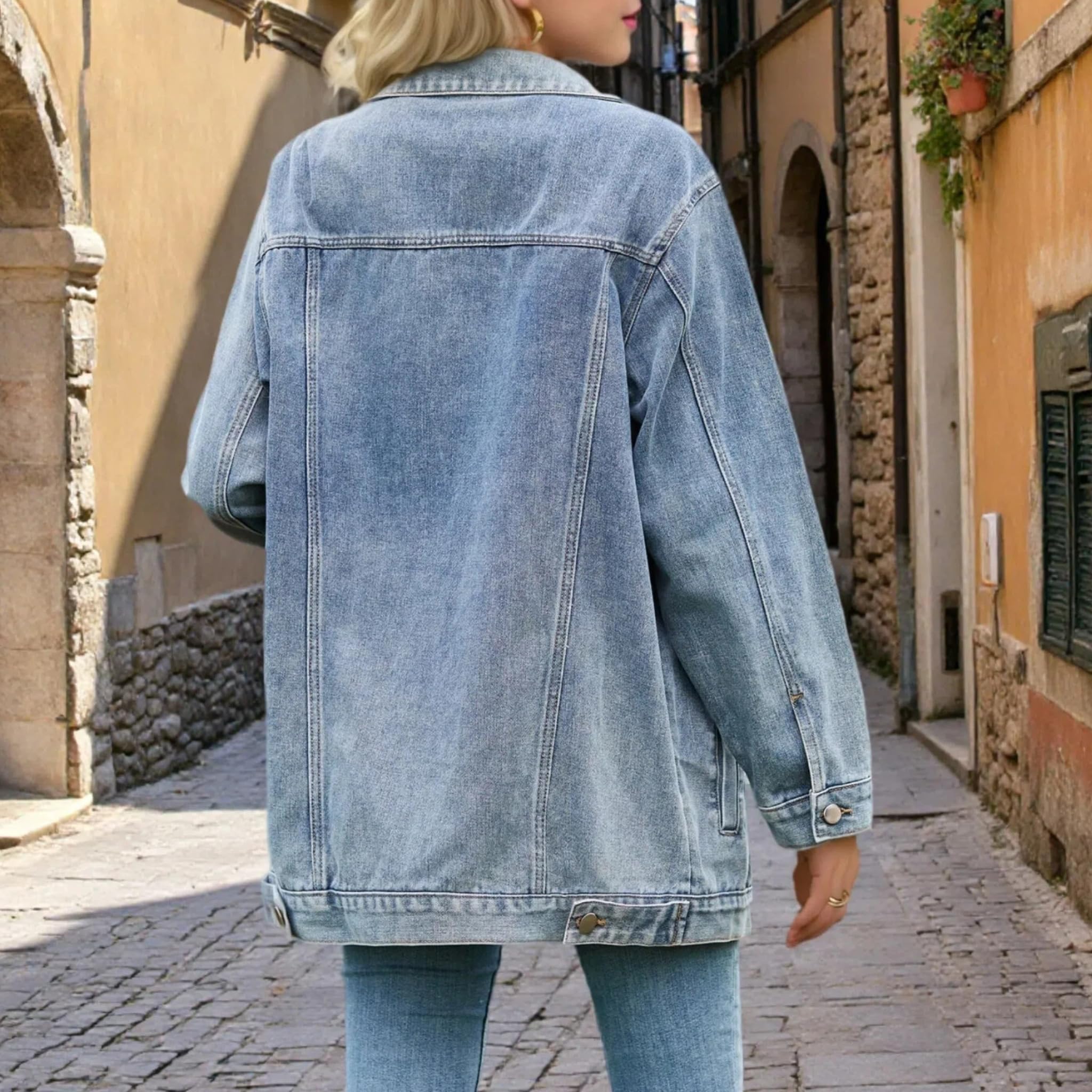 Damen Oversized Lange Jeansjacke
