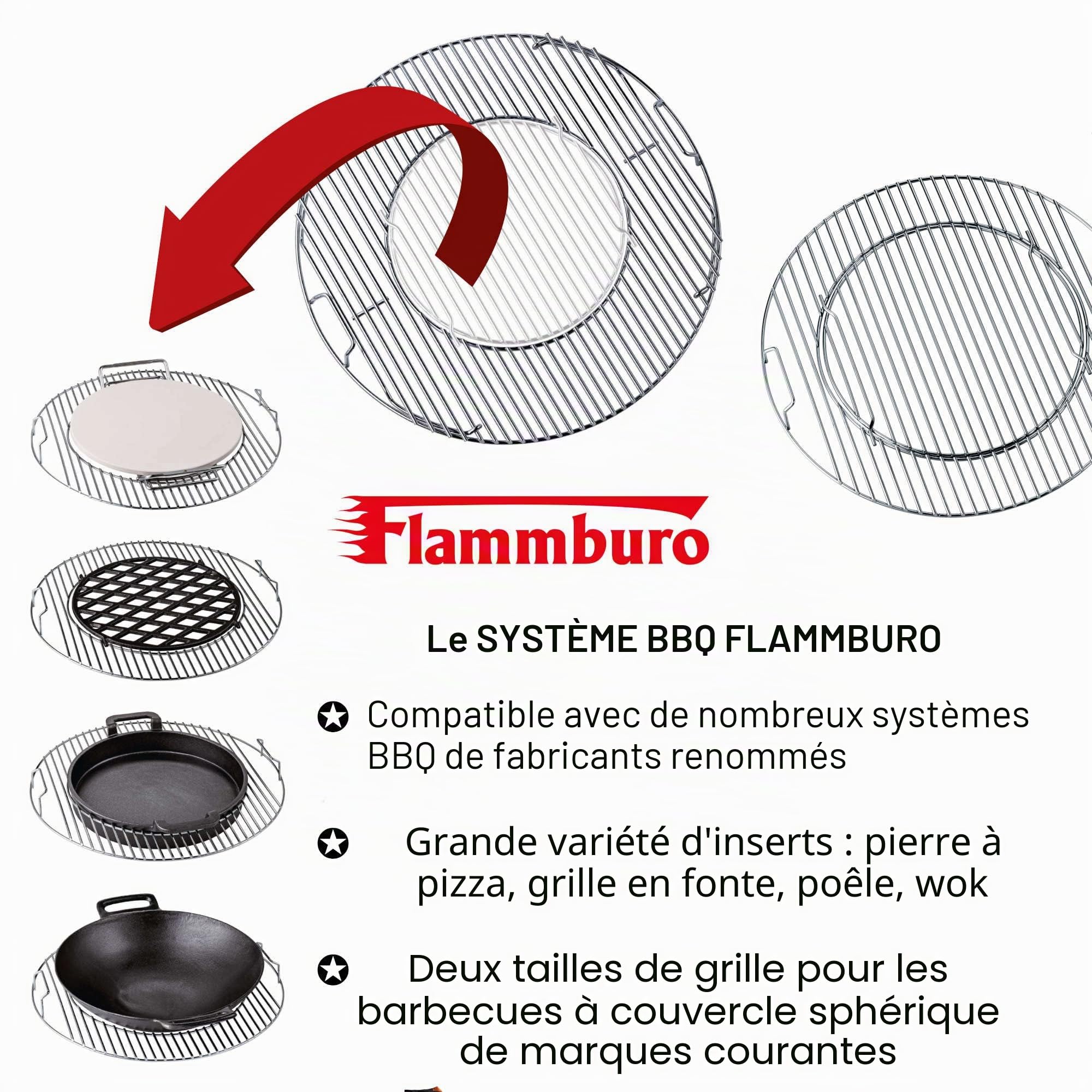 FLAMMBURO BBQ-SYSTEM Wok Ø 36 cm – Fonte avec revêtement en porcelaine émaillée – Pour légumes et viandes – Diamètre 36 cm – Compatible avec les systèmes de barbecue du marché de fabricants renommés