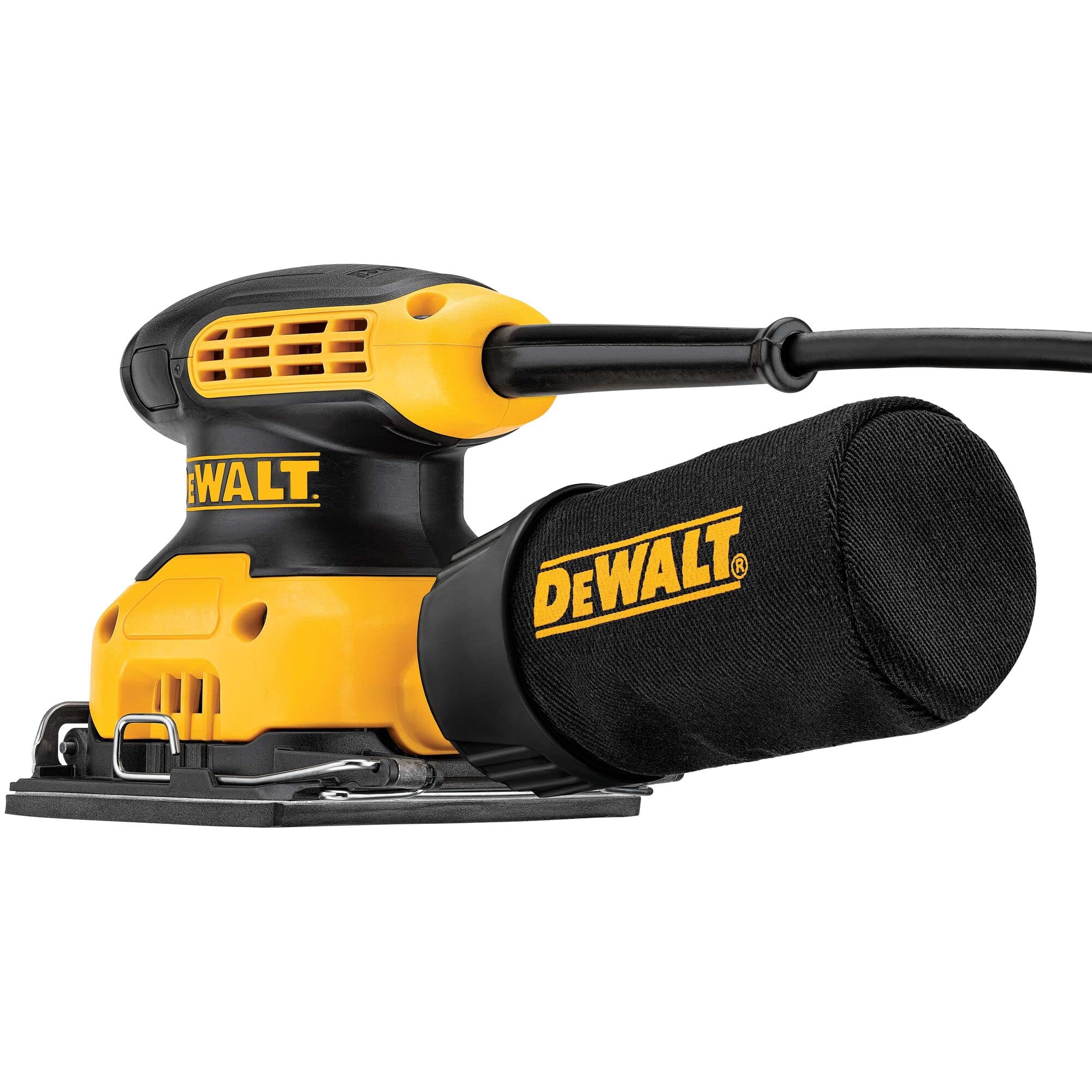 DEWALT Ponceuse Vibrante 1/4 de Feuille, avec Sac à Poussières et Adaptateur d'Aspiration - 230 W - 14000 orb/min, DWE6411-QS + DEWALT Feuille K40, 115 x 115 mm, Set de 10 Pièces, DT3020-QZ
