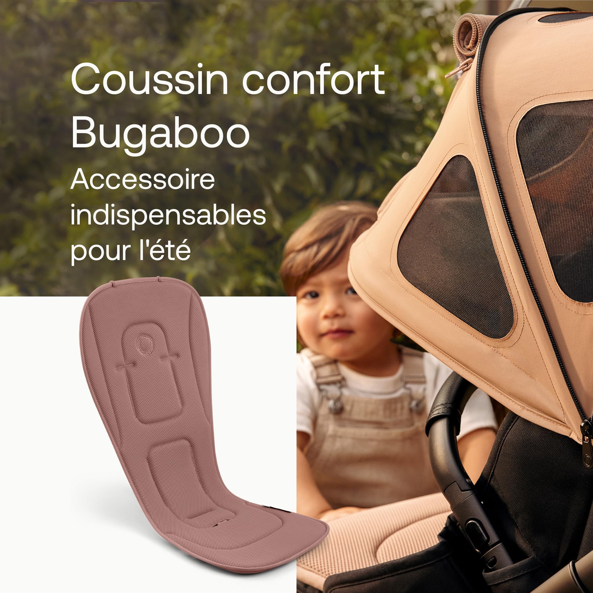 Bugaboo Coussin Confort réversible pour poussettes, Confort en Toute Saison, Ajustement amélioré, Compatible avec Toutes Les poussettes, réversible, Maille 3D Super Douce, Dusty Pink