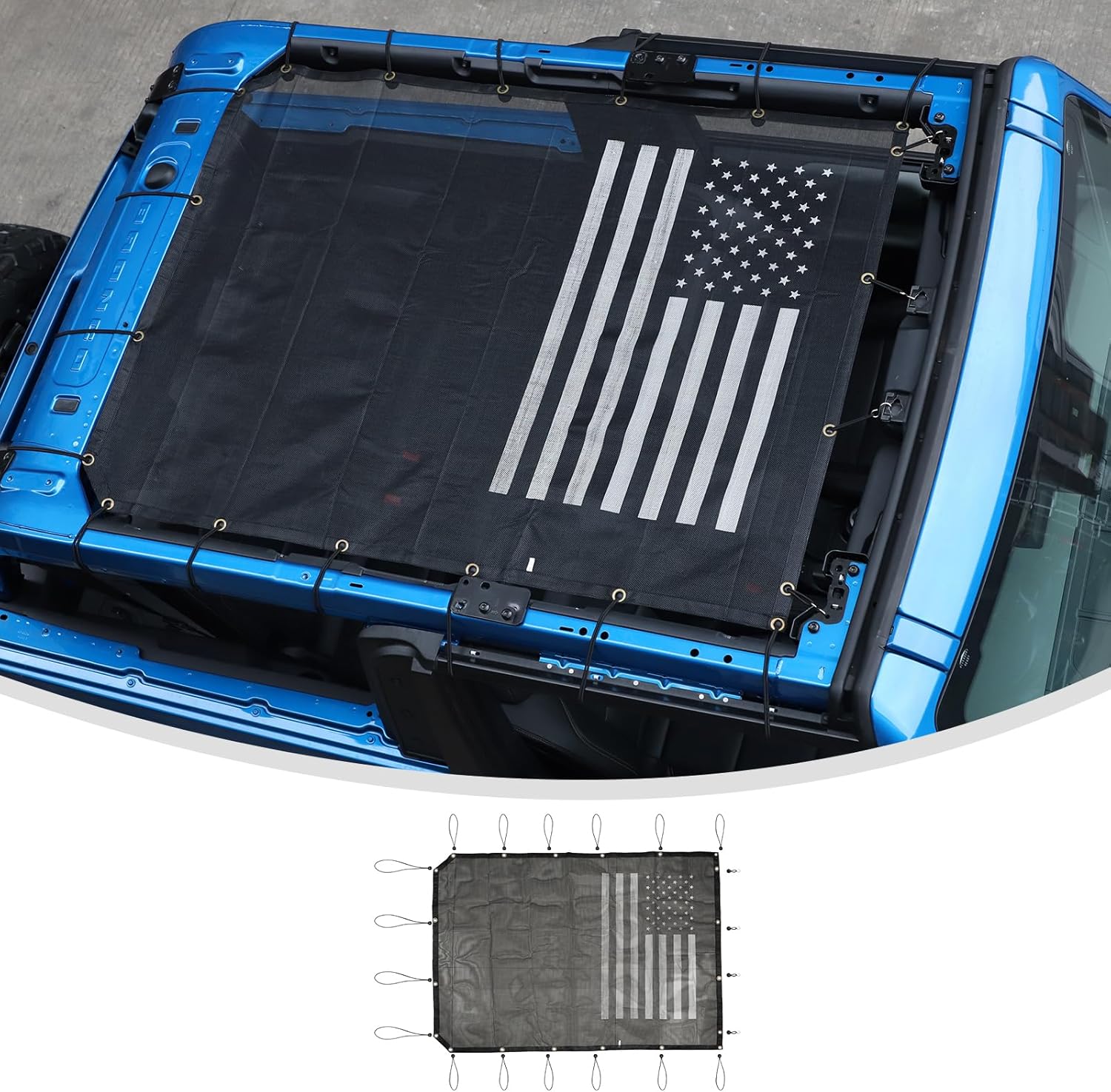 Linskip Overhead Protection Sun Shade Compatible with 2/4 Door Ford Bronco & Bronco Raptor 2025-2021, Freedom Screen Sunshade Bikini Top for Bronco Accessories(Black & White)