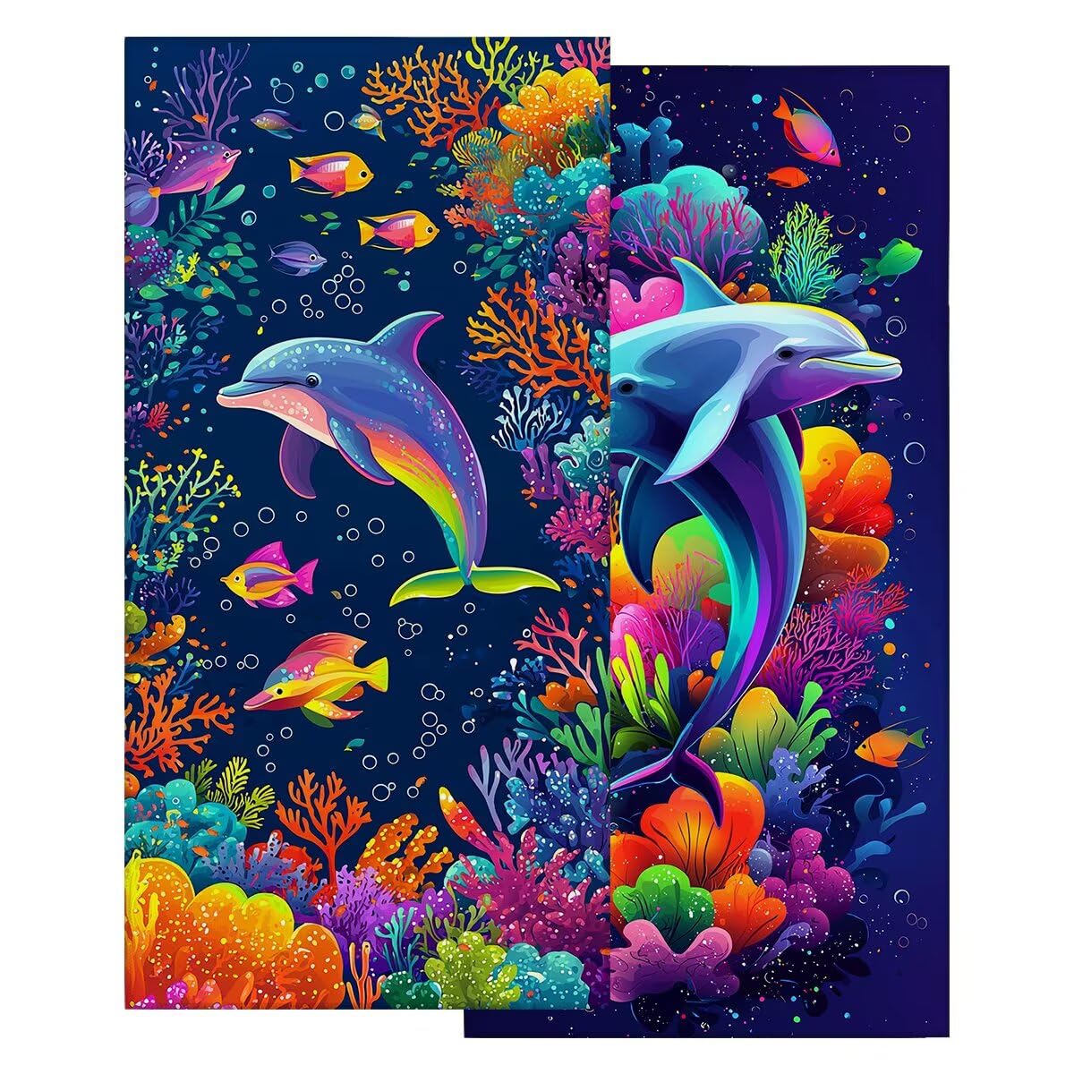 Toalla Playa 100x220 cm, Toalla Gimnasio Microfibra Secado Rapido, Juego de 2 Antiarena Toallas de Playa, Ligera Compacta Toallas Microfibra Grande para Viaje, Regalo Hombre Mujer (Delfín) -5013
