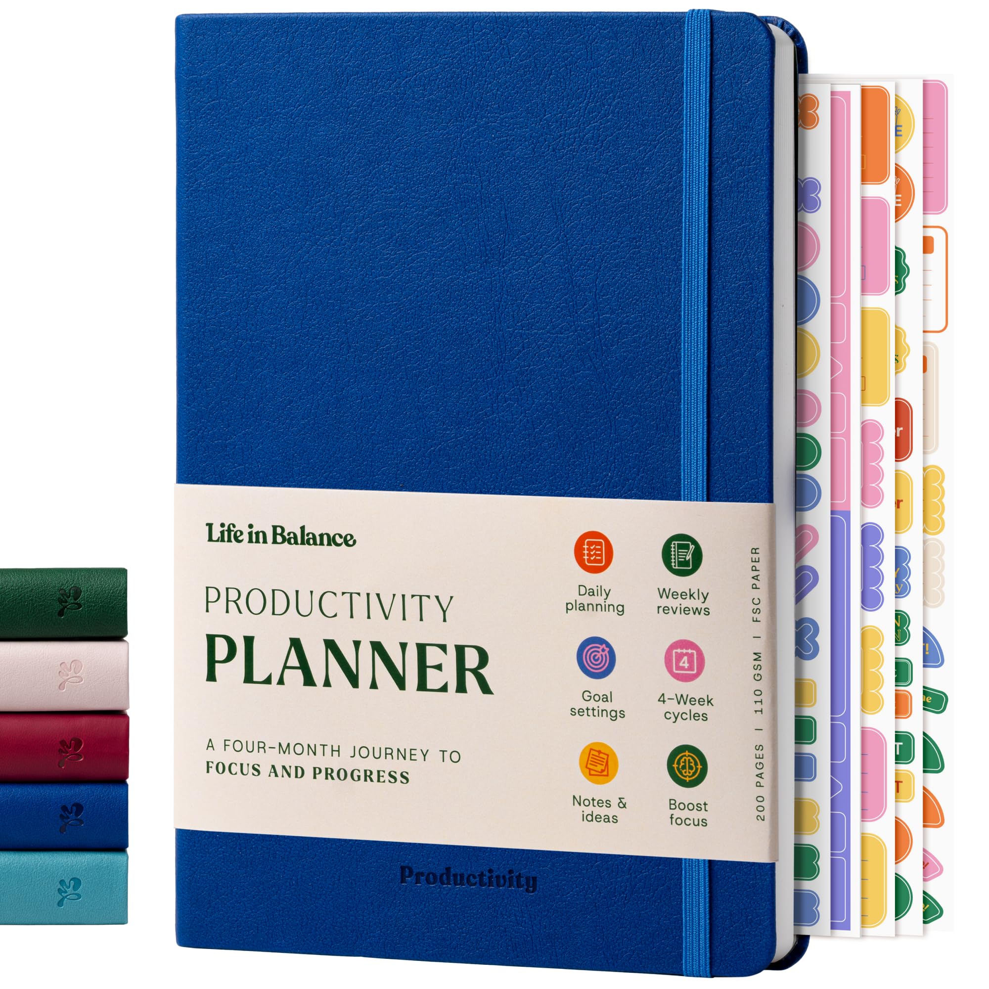 Life in Balance Productivity Planner – A Four-Month Journey to Focus, Clarity & Growth | Undated Daily Planner for Women, Time-Blocking, Goal Setting, Task Lists & Weekly Reflection (Blue)