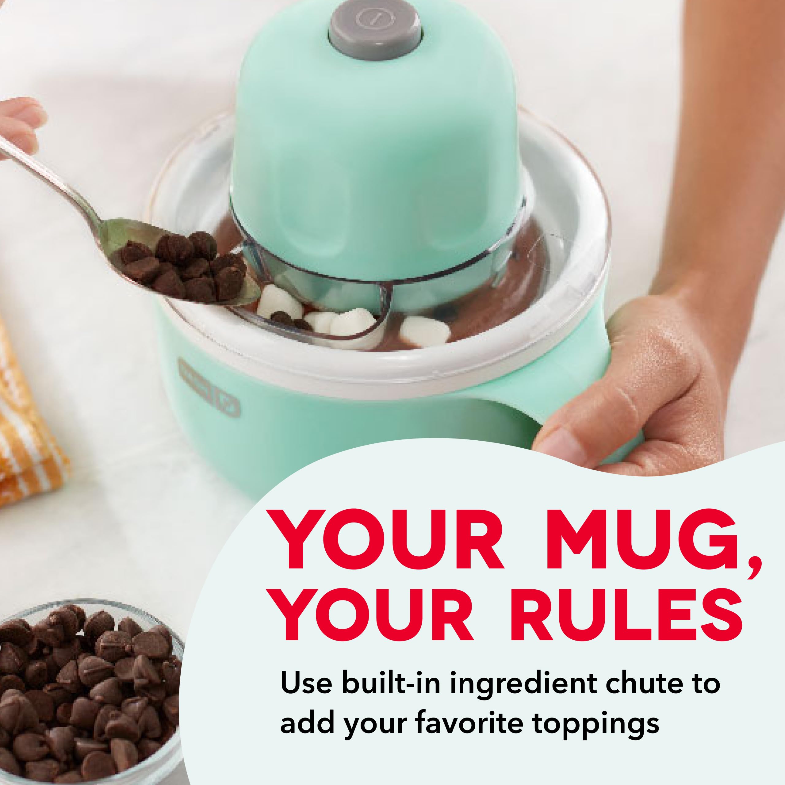 DASH My Mug Ice Cream Maker Machine (Aqua): Multi-Purpose Soft Serve Ice Cream Machine with (2) Bowls for Homemade Gelato, Sorbet, Frozen Yogurt, Built-In Ingredient Chute, Easy to Clean and Store