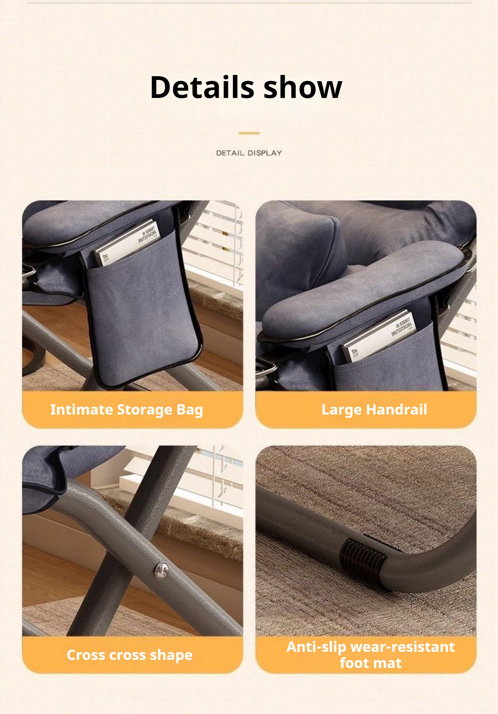 Sillón plegable con altura de asiento ajustable y grandes bolsillos de almacenamiento, silla moderna para sala de estar, cómoda silla de salón para dormitorio, oficina, balcón (rojo, paquete 3