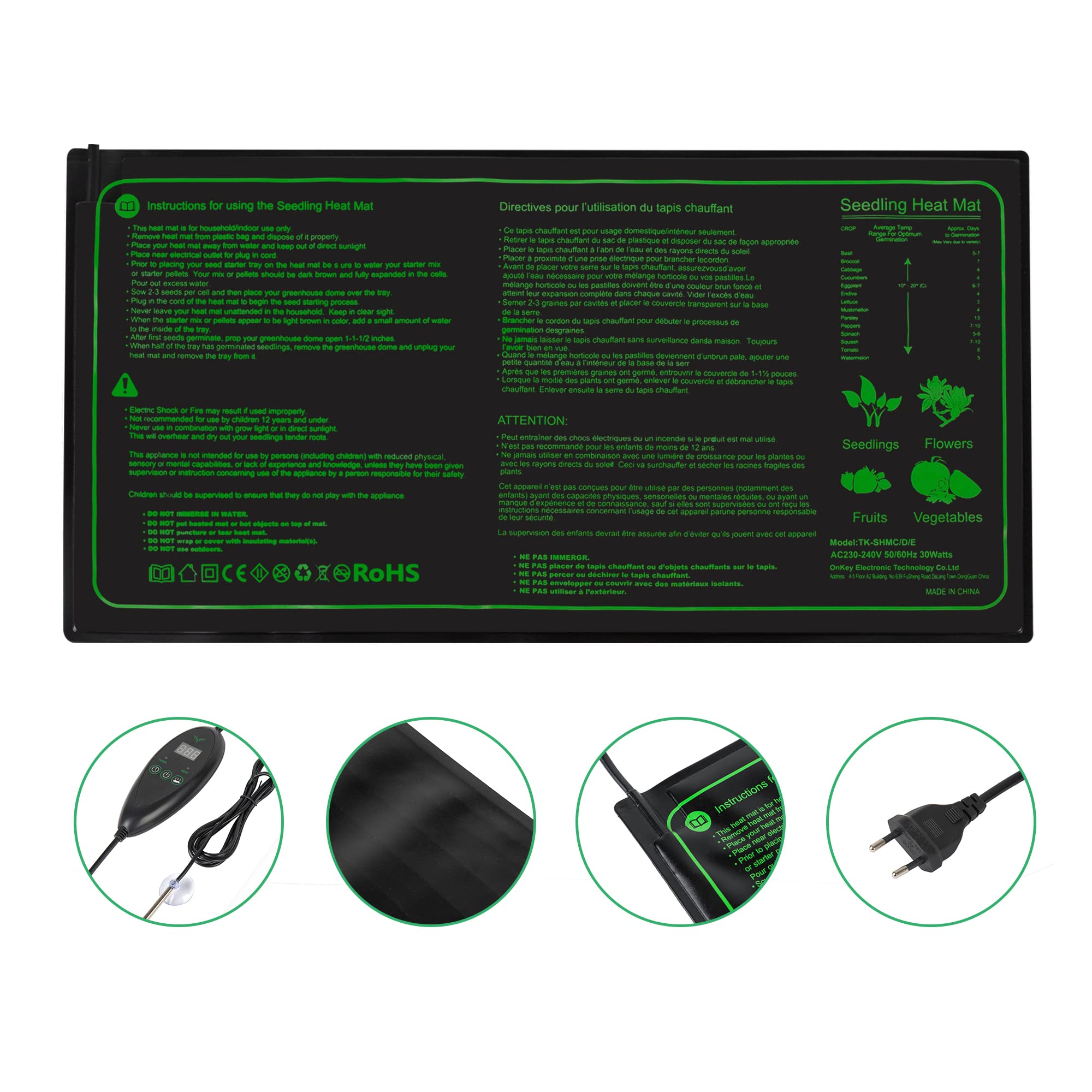 Hyindoor Tapis Chauffant Adjustable avec Contrôleur de Thermostat Serres Chauffantes Hydroponique Imperméable