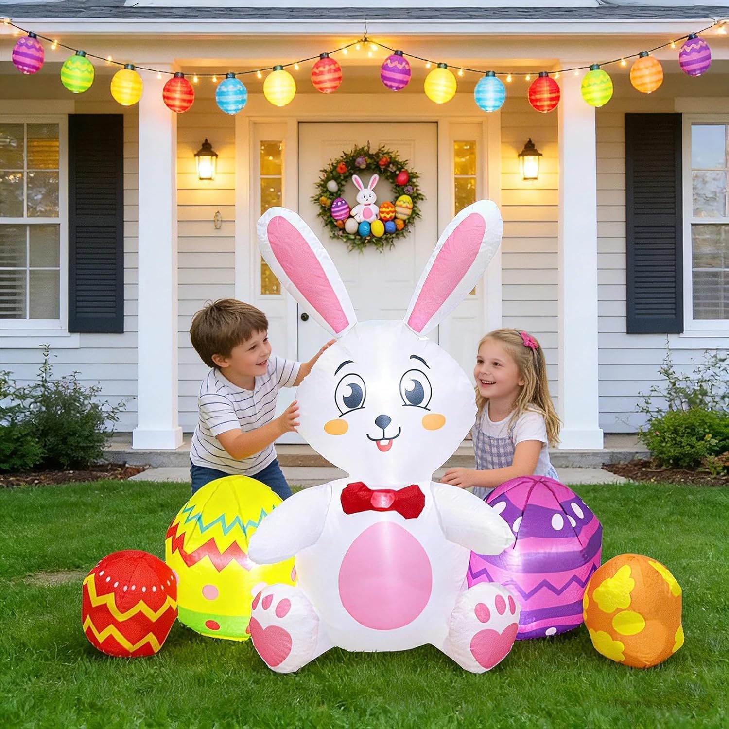 Easter Inflatables Outdoor Decorations - Inflatable Easter Bunny Eggs Build-in LED Lights, Blow Up Bunny for Outside Holiday Party Lawn Yard Decor - Image 2