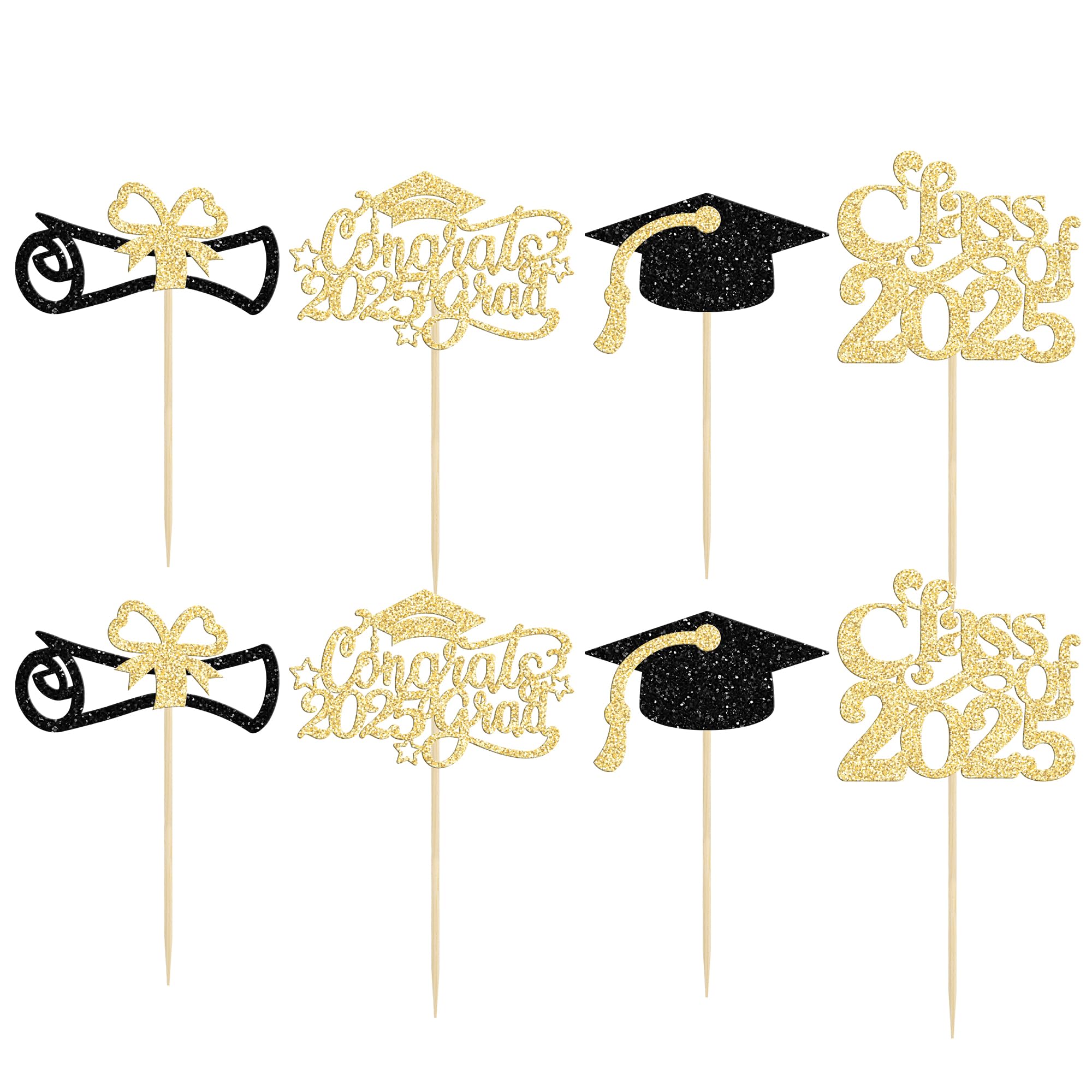 Gyufise 24Pcs 2026 Graduation Cupcake Toppers Glitter Class of 2026 Diploma Congrats Grad Cap Cupcake Picks 2026 Graduation Theme Party Cake Decorations Supplies Gold - Image 3