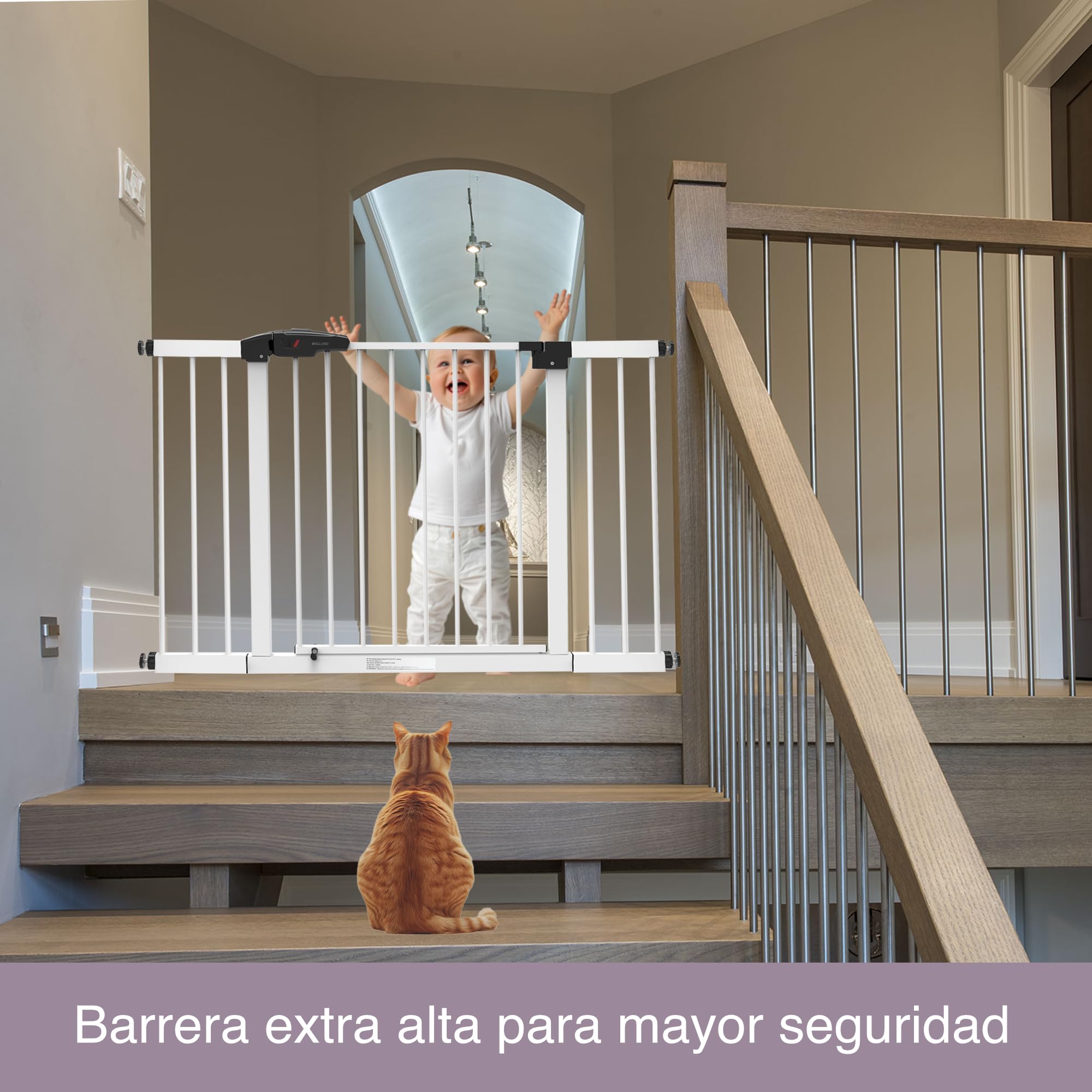 Barrera Seguridad Extra Alta (90cm) y Extensible (76-121cm) | Barrera para Perros y Pequeños de la Casa con Sistema Doble de Cierre Automático y Montada a Presion. Vallas para Perros para Varias Areas