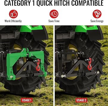 3 Point Trailer Hitch 2 Receiver Compatible with Tow Hook for Category 1 Tractors, High Strength Trailer Hitch Adapter for