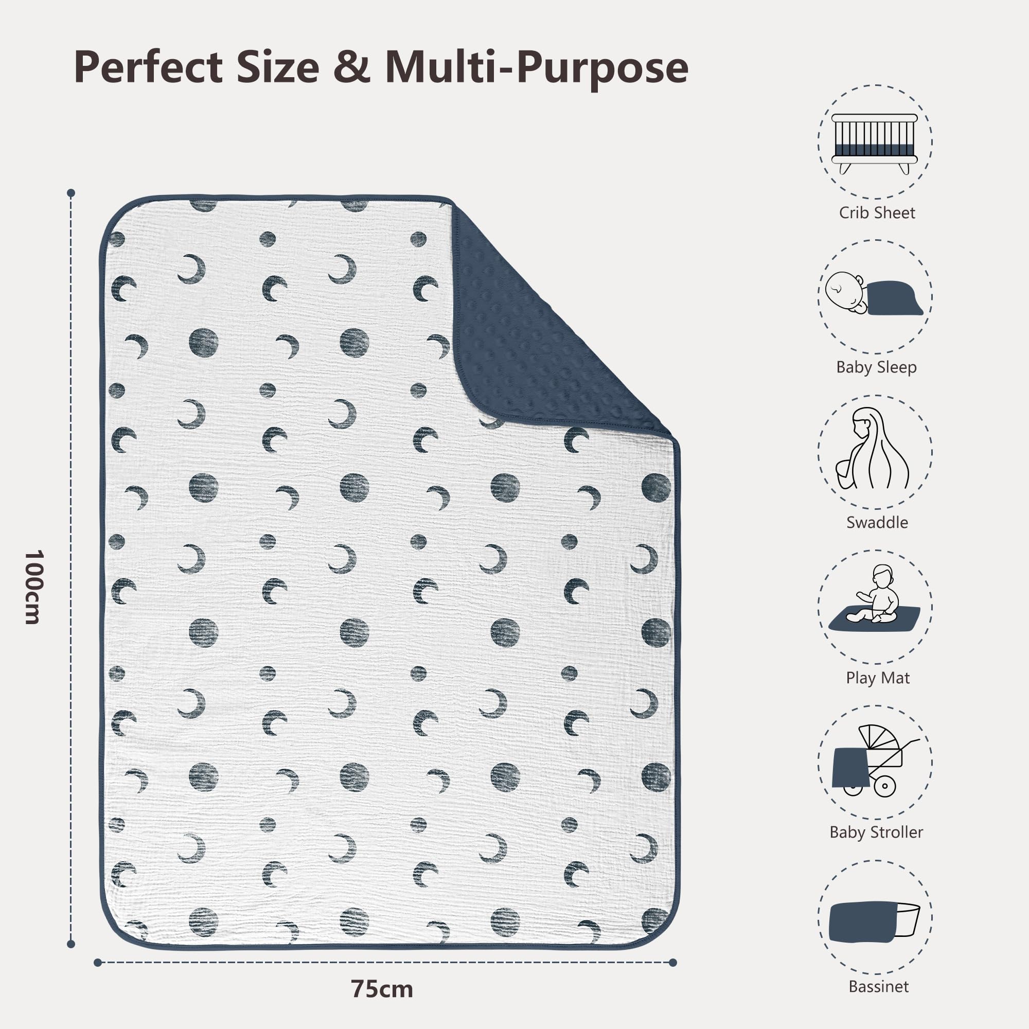 Susurration Baby Blanket for Unisex Boys Girls Soft Fluffy Crib Blankets with Muslin Cotton Front and Dotted Fleece Back - Image 2