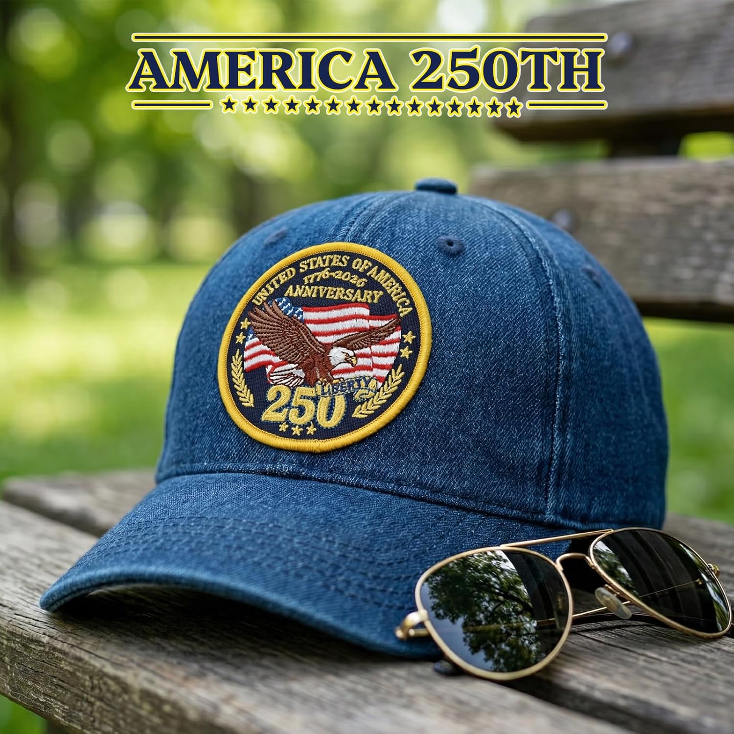 XMJY 250th Anniversary USA Hook and Loop Patch, 1776-2026 250th Liberty Embroidered Patch for Hats, Backpacks, Vests, Bags, Dog Harnesses