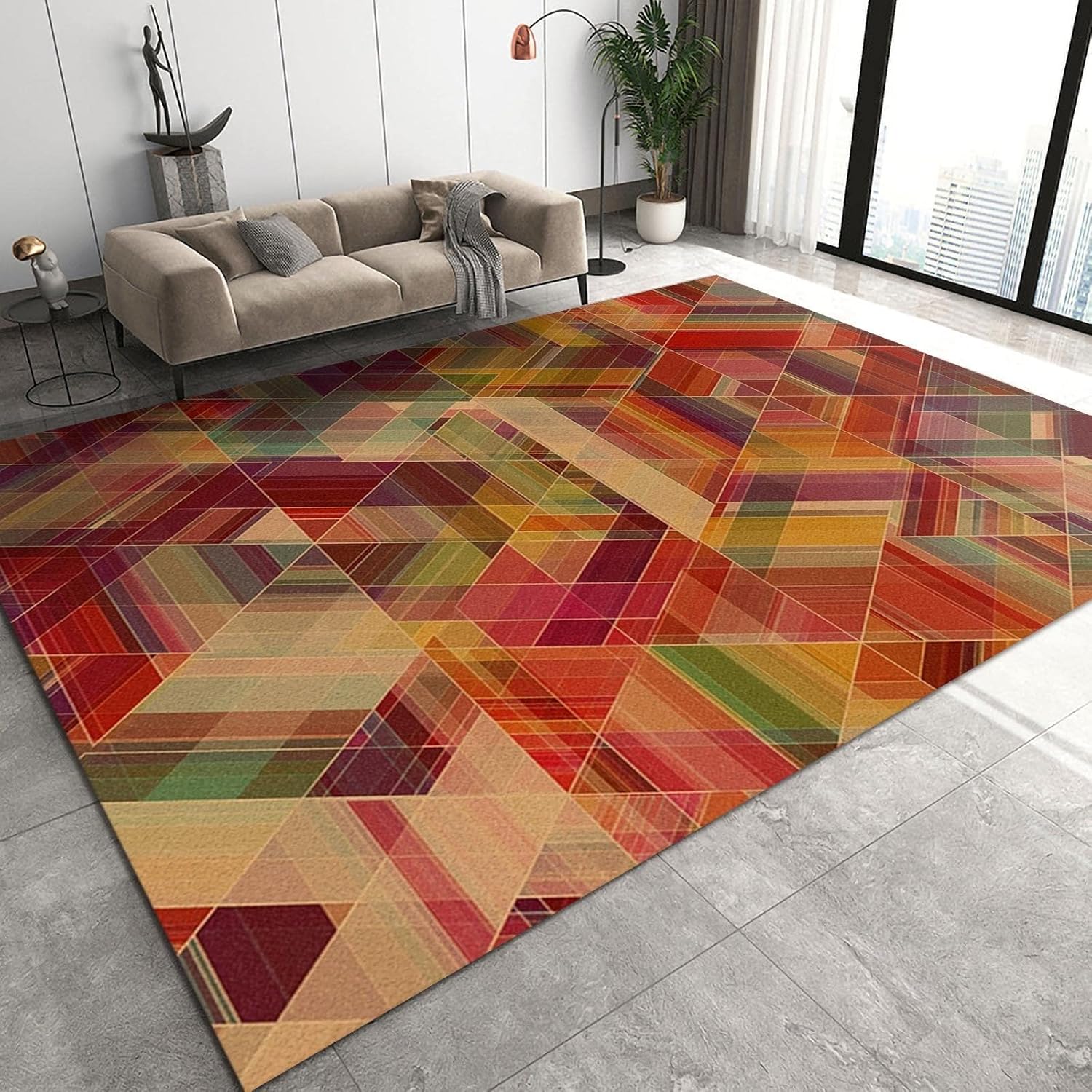 Colorful Geometric Stitching Room Rug, Modern Fashion Creativity Area Rug, Living Room Rug Washable Durable Soft Flannel for Indoor Bedroom Office Porch Teens Room Hallway（2x3ft）