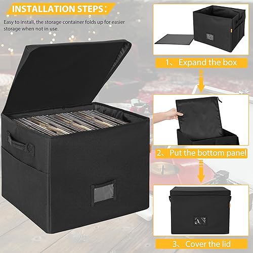 Miniatura 2 de IBVIVIC Caja de almacenamiento de discos de vinilo con tapas, estuche de viaje para discos de vinilo con capacidad para más de 80 LPs, bolsa de
