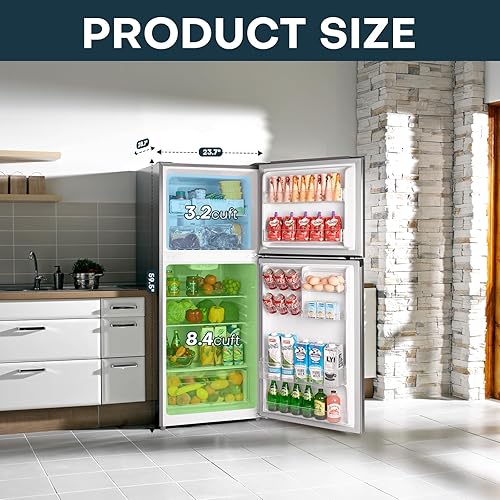 Miniatura 2 de Upstreman ENERGY STAR - Refrigerador de doble puerta de 11.6 pies cúbicos en acero inoxidable con congelador superior de gran capacidad,
