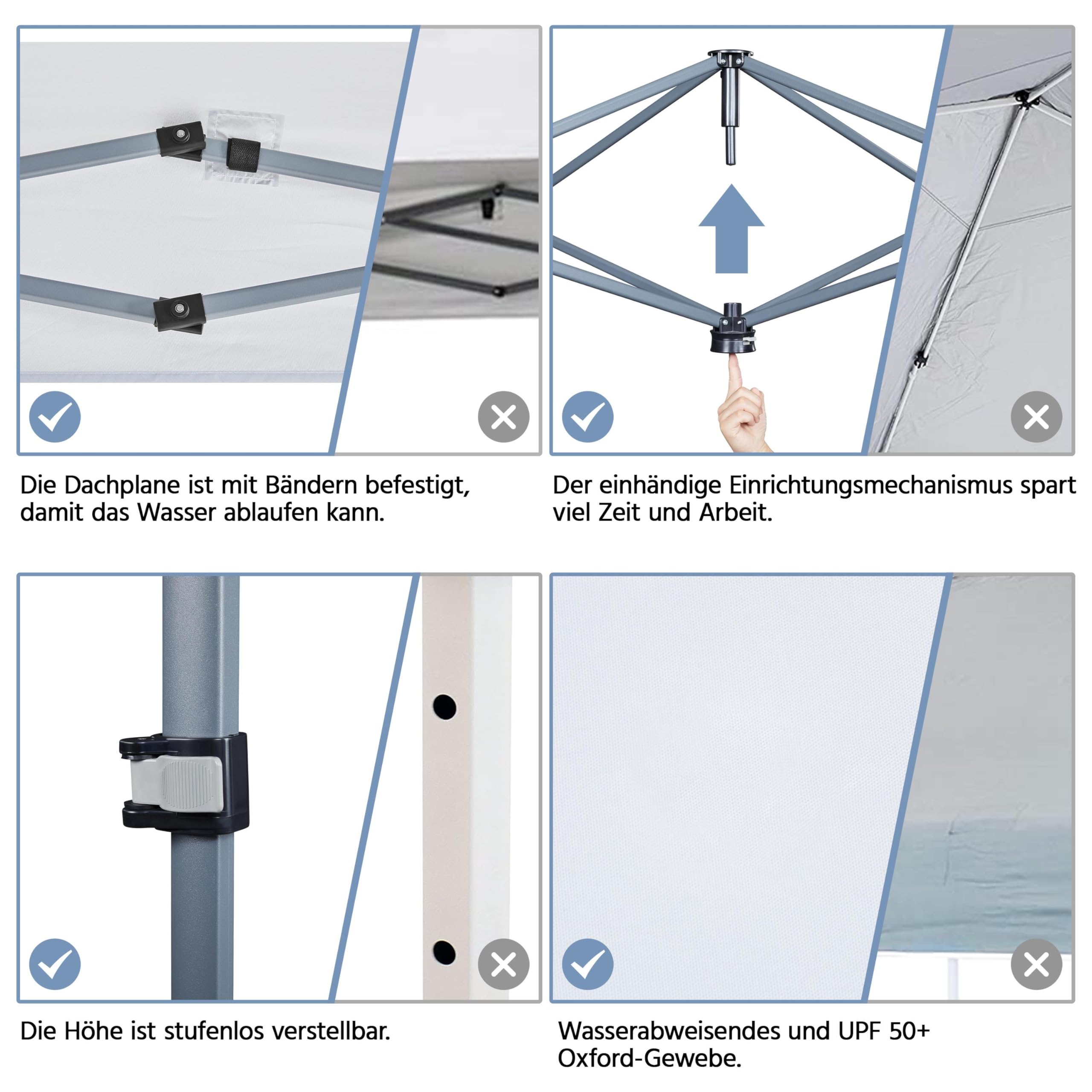 Yaheetech 3x3m Pop Up Pavillon One Push Faltpavillon 170-265 cm H, Weiß | Gartenpavillon Wasserdicht Partyzelt UV-Schutz 50+ Faltzelt inkl. 8 Bodennägel & 4 Sandsäcke & 1 Tragetasche für Camping