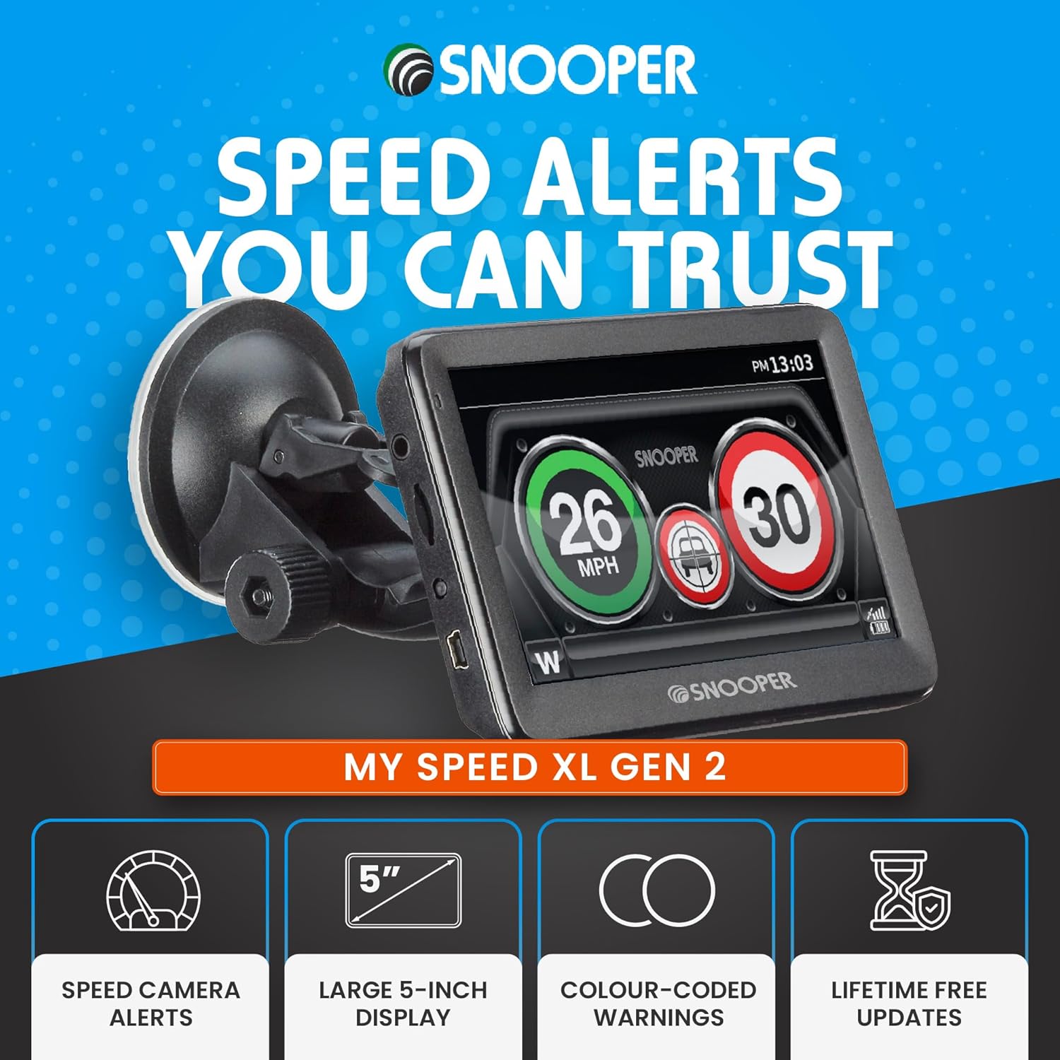 Snooper Myspeed-Plus S5100/Speed Limit cameras/30 Speed Limits Alert - Black