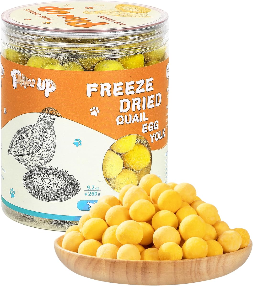 PAWUP Freeze Dried Cat & Dog Treats, Natural Quail Egg Yolk, Single Ingredient, High-Protein Pet Snacks for Skin & Coat Health, No Artificial Additives, 9.2 oz | Cat Food Topper, Kitten Treats, Premium Quality Protein, Rawhide Free, Gluten&Grain Free