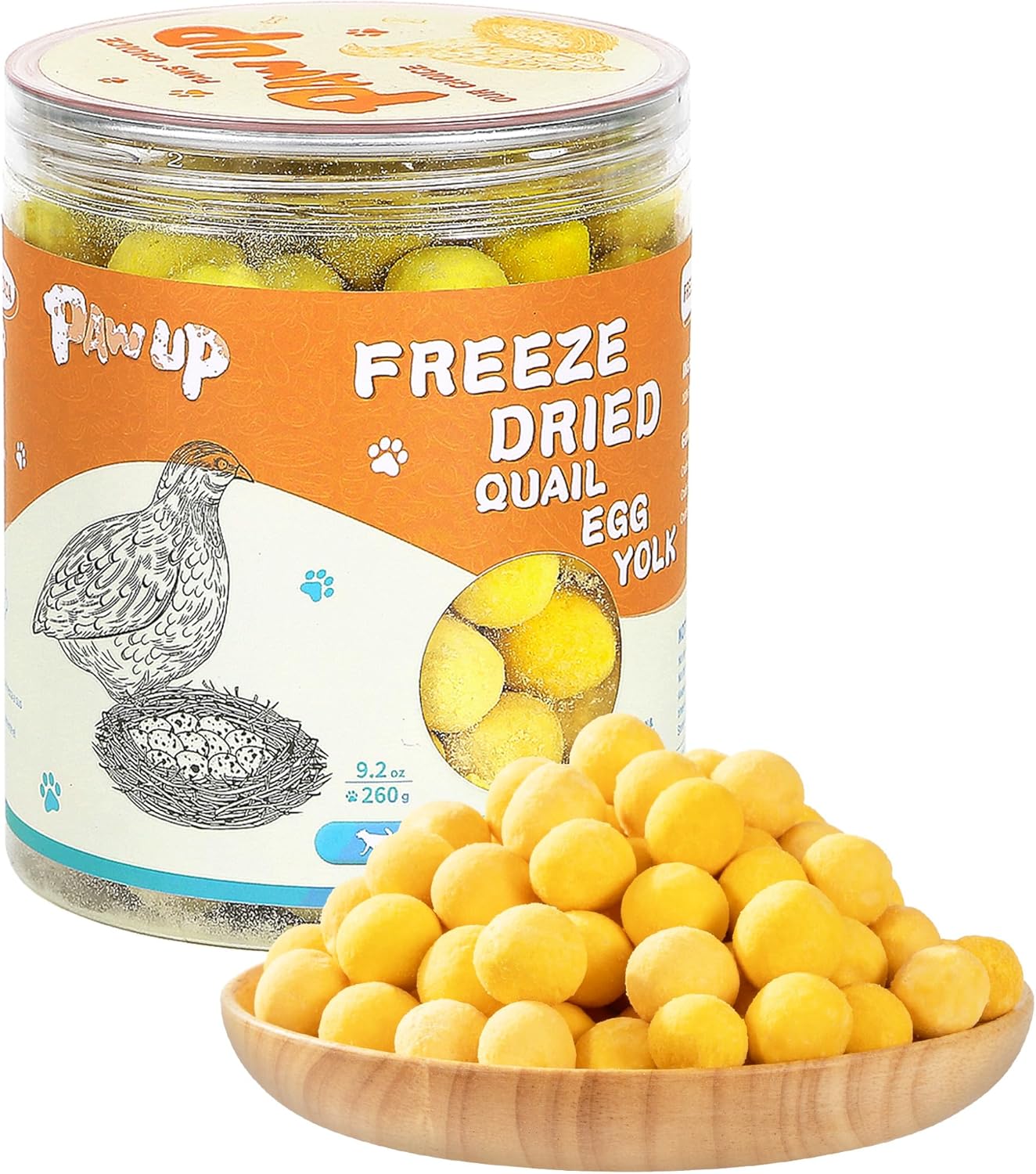 PAWUP Freeze Dried Cat & Dog Treats, Natural Quail Egg Yolk, Single Ingredient, High-Protein Pet Snacks for Skin & Coat Health, No Artificial Additives, 9.2 oz
