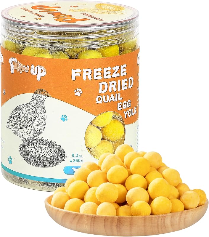 PAWUP Freeze Dried Cat & Dog Treats, Natural Quail Egg Yolk, Single Ingredient, High-Protein Pet Snacks for Skin & Coat Health, No Artificial Additives, 9.2 oz | Cat Food Topper, Kitten Treats, Premium Quality Protein, Rawhide Free, Gluten&Grain Free