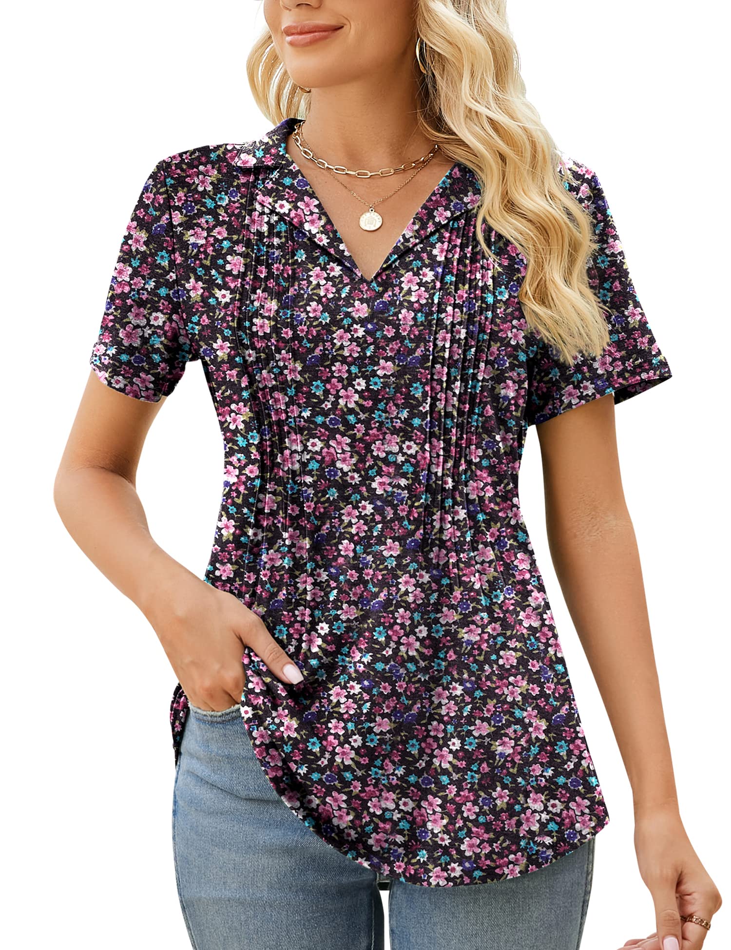 Kistore Women's Short Sleeve Polo Shirts V Neck Basic Summer Tops Fashion 2023 Business Casual Work Blouse S-XXL