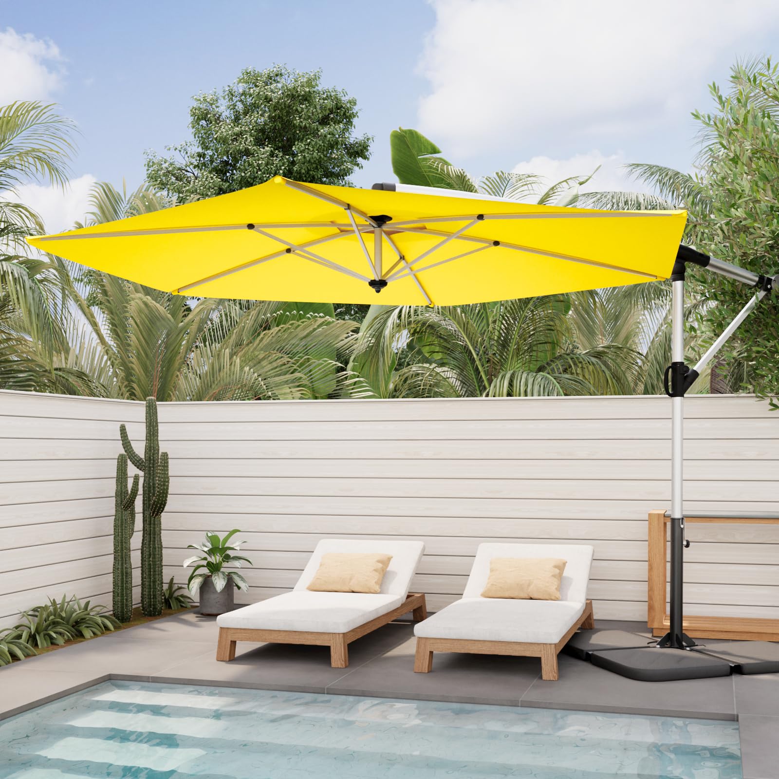 HOMPUS 9FT Patio Umbrella for Outdoor, Cantilever Hanging Outdoor Umbrella with 360-degree Rotation, Offset Patio Umbrella with Handy Crank, UV & Waterproof Canopy, 6 Ribs for Market, Backyard, Poolside, Garden, Yellow