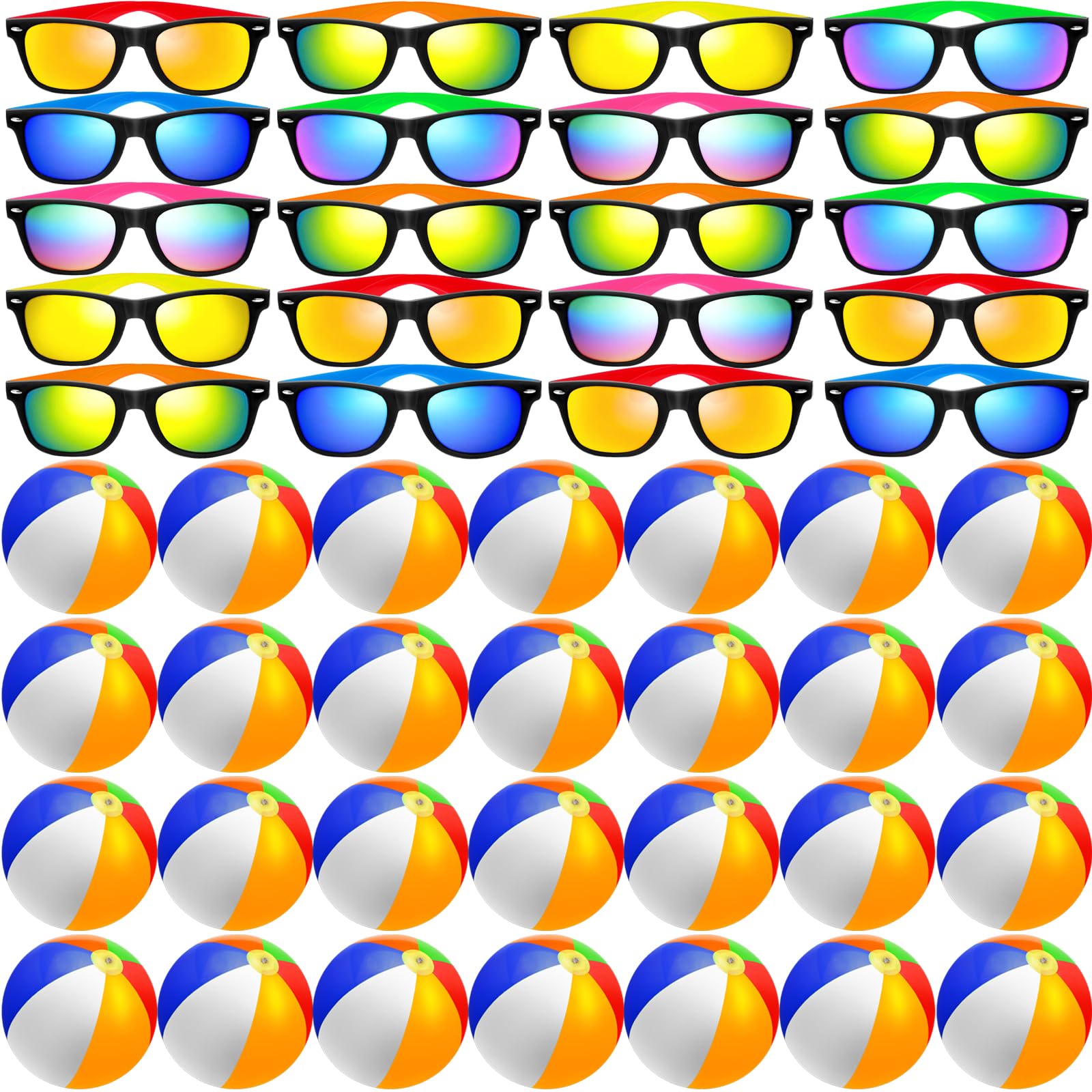 60Pcs Sunglasses Beach Balls Bulk Party Favors Kids 30Pcs Neon Sunglasses 30Pcs 12" Beach Balls Boys Girls Graduation Party for Summer Beach Pool Party Favors Goodie Bag Supplies Age 3-8