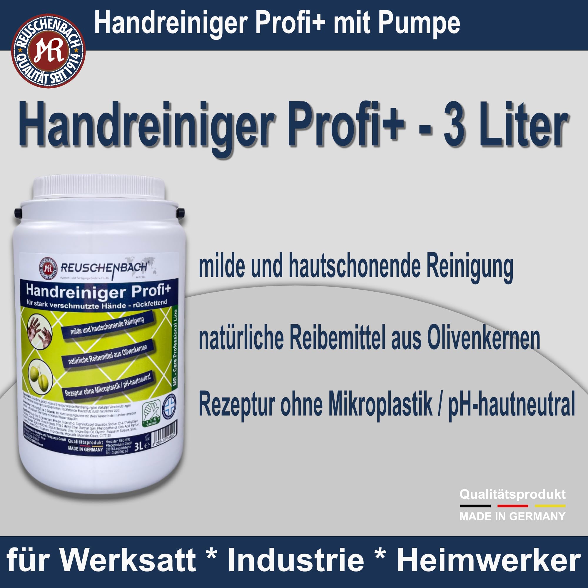Handreiniger Profi+ 3 Liter mit Spender, für stark verschmutzte Hände, dermatologisch getestet
