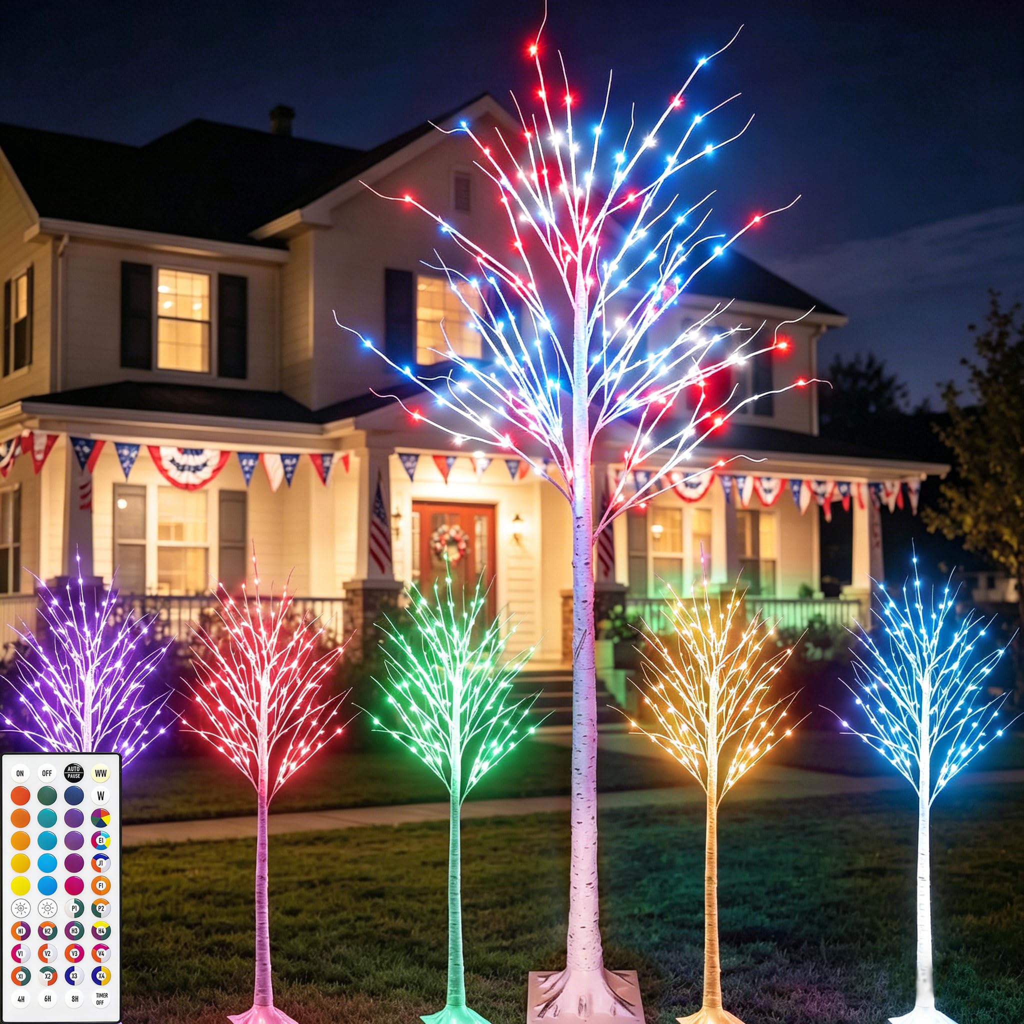 Elnsivo 6FT Lighted Birch Tree Color Changing