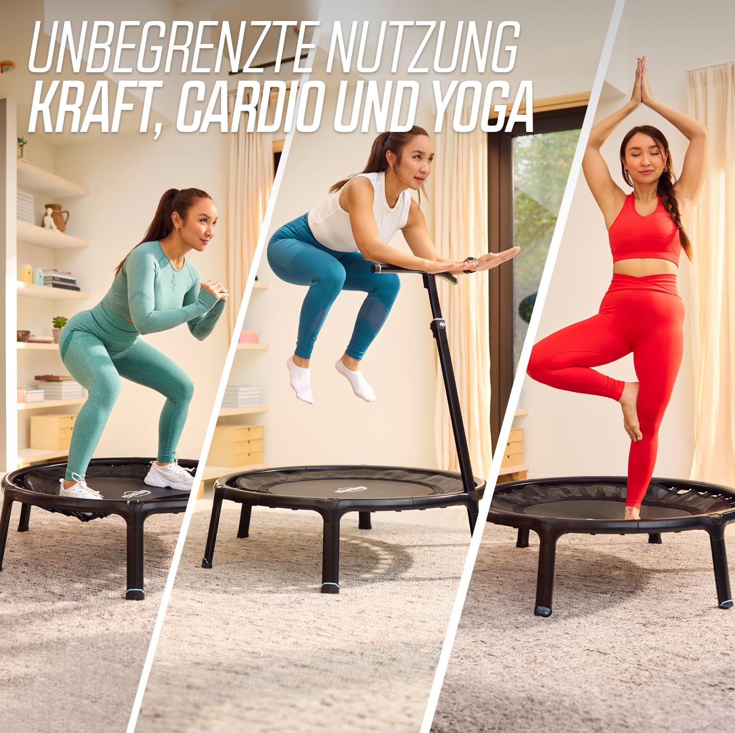 BERG Fitnesstrampolin 110 | Ø110 cm | Indoor Trampolin klappbar | Jumping Trampolin Fitness für Kraft | Cardio und Yoga | Mit Sicherheitsnetz