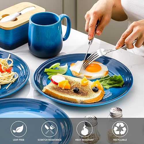 Miniatura 3 de Hasense Juego de 4 platos de cerámica de 10 pulgadas, platos grandes hechos a mano para ensalada de postre para cocina, lavavajillas, horno y