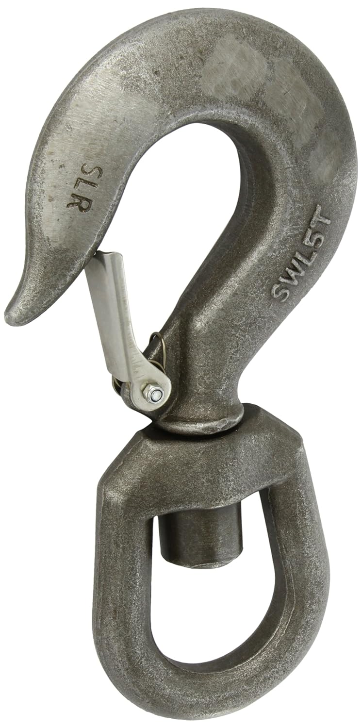Indusco 47400986 Drop Carbon Steel Swivel Eye Hook with Latch, 5 Ton Working Load Limit