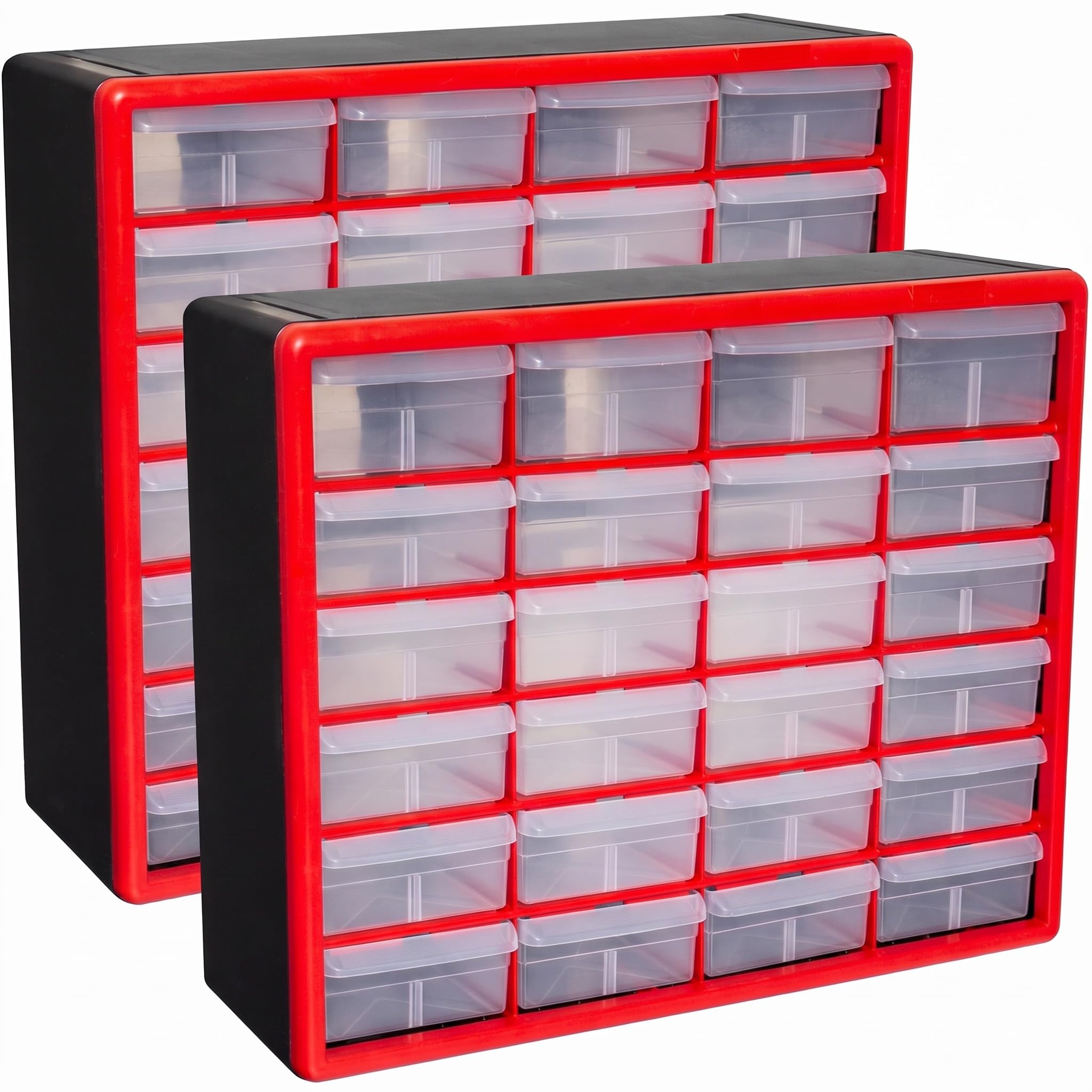 Akro-Mils 24-Drawer Plastic Drawer Storage Cabinet for Garage Organization, Bead Organizer, Building Bricks Storage, Teacher Toolbox, Makeup Organizer, 20-Inch W x 6-Inch D x 16-Inch H, 10124 Red