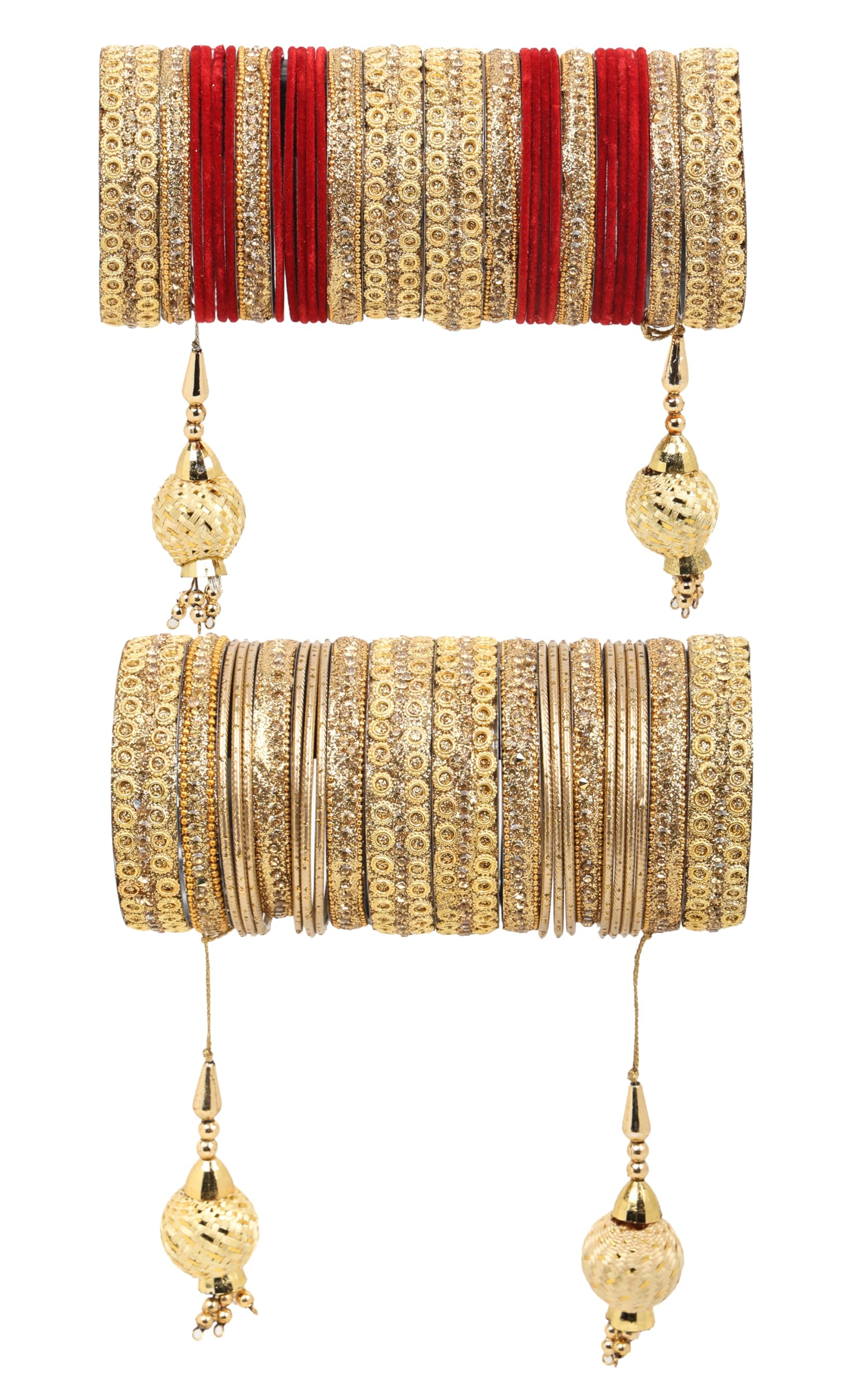 Gold Plated Velvet Chudi Chudi Bangle Set, Plain Metal Velvet Bangle Set for Women (Red-Golden) (B0CJJWNRB9) Amazon Price History, Amazon Price Tracker