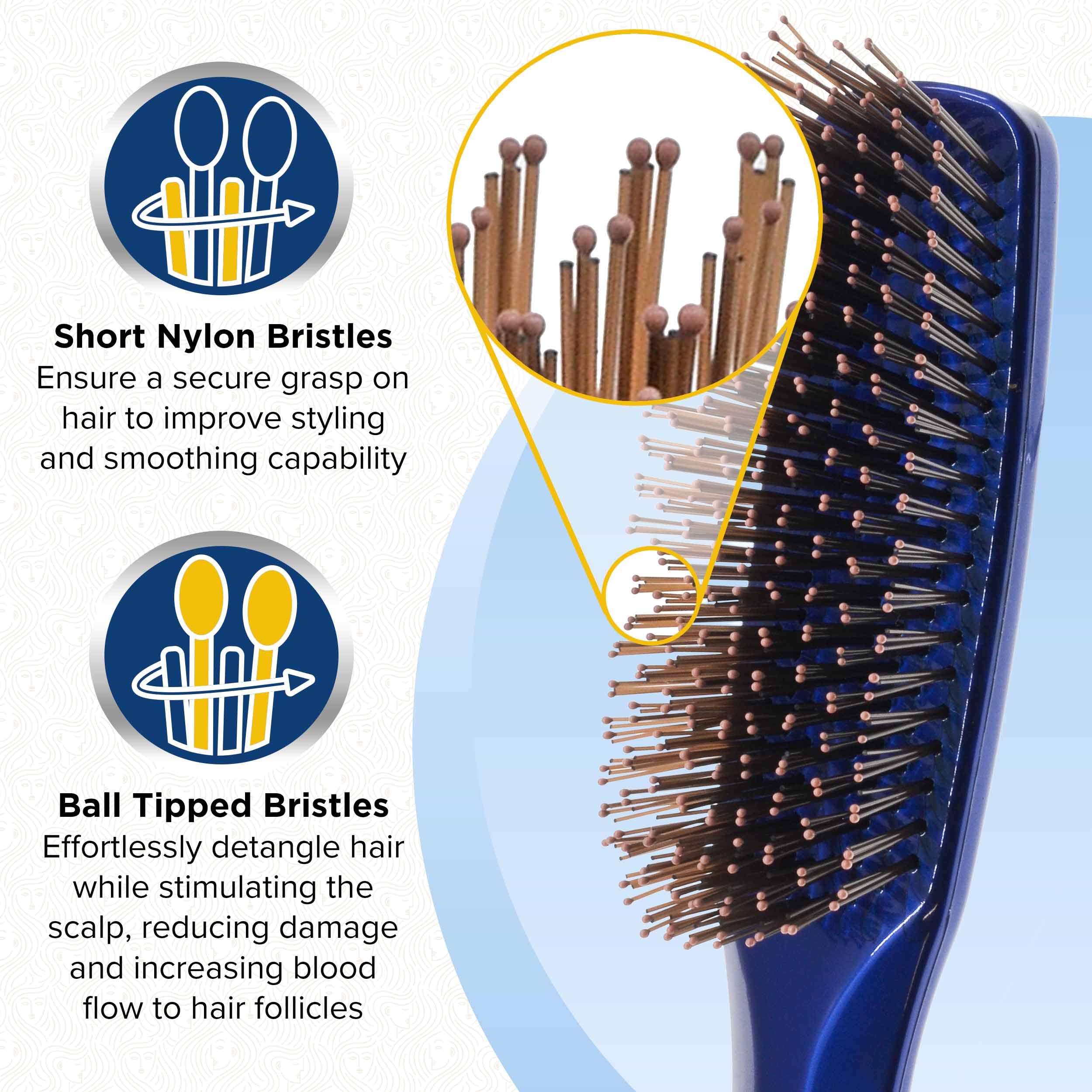 Giorgio GIO1B - Cepillo desenredante de pelo azul de 7.75 pulgadas, suave al tacto, para hombres, mujeres y niños. Cerdas suaves para cuero cabelludo sensible. Mojado y seco para todo tipo de cabello. Cepillo masajeador de cuero cabelludo estimula el crec
