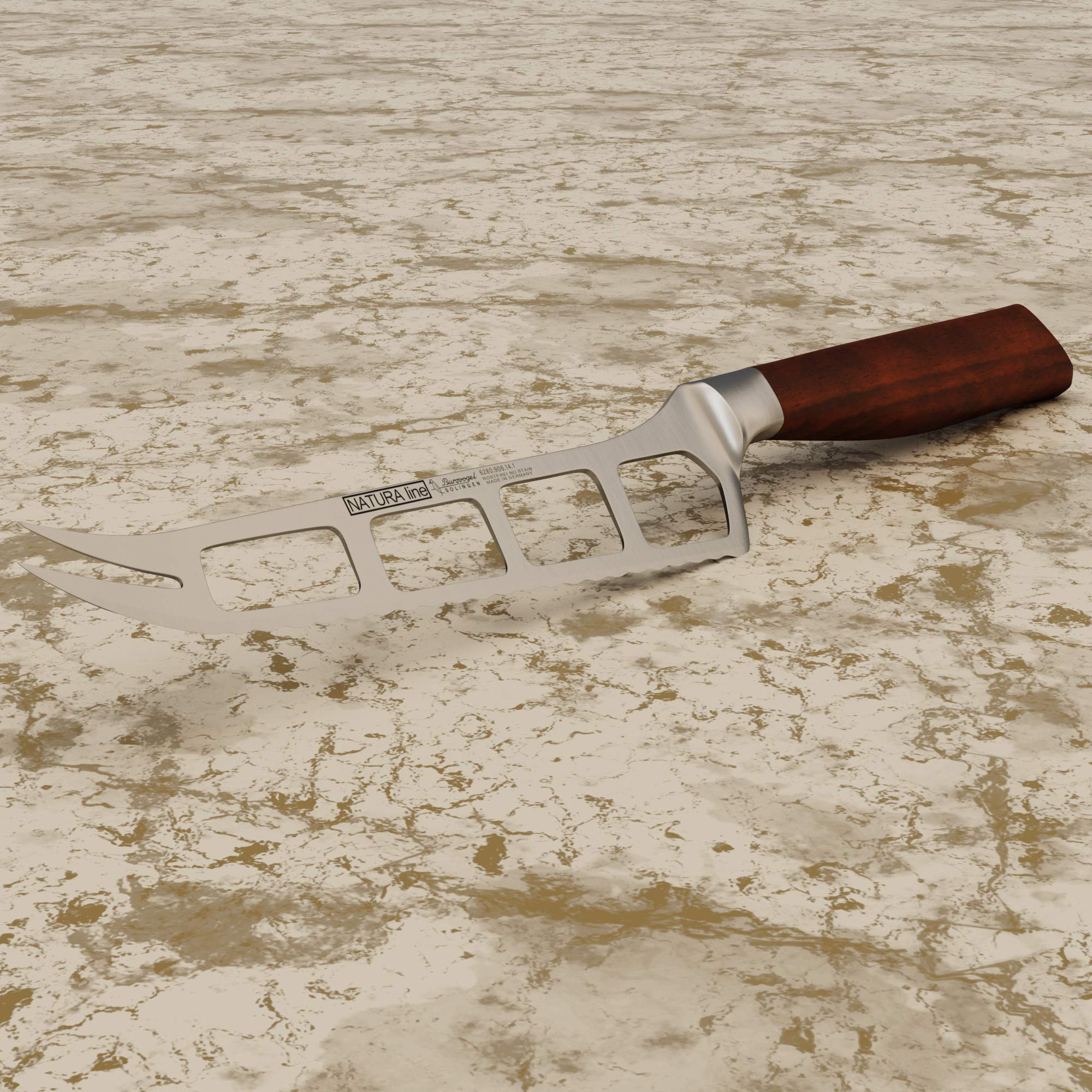 Burgvogel Solingen Natura Line, scharfes Käsemesser Holzgriff, rot satiniert, geschmiedet, 14 cm, rostfrei, Made in Germany