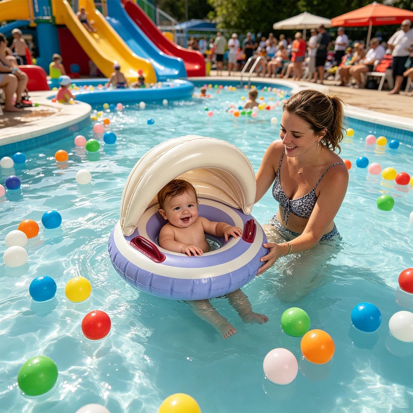 Galleggiante Da Piscina Con Tettoia Parasole - Con Maniglia Antiperdita, PVC Gonfiabile - Anello Gonfiabile | Per Relax Al Lago Giochi Da Spiaggia Feste In Acqua E Raduni Festivi