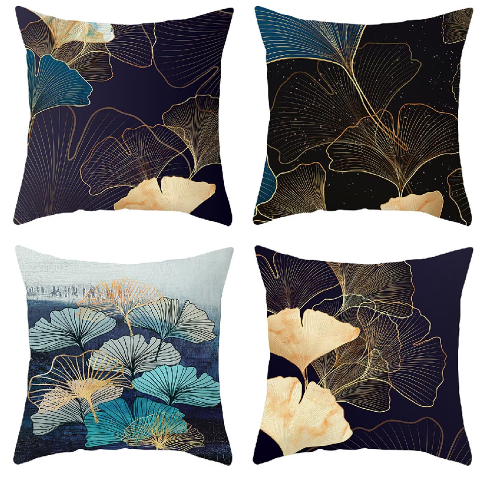Ginkgo Biloba poszewki na poduszki 50 x 50 cm zestaw 4 szt., 50 x 50 cm kwadratowa dwustronna miękka poszewka na poduszkę z nadrukiem HD, poszewka na poduszkę z niewidocznym zamkiem błyskawicznym do dekoracji domu/łóżka/samochodu/sofy poszewki na poduszki