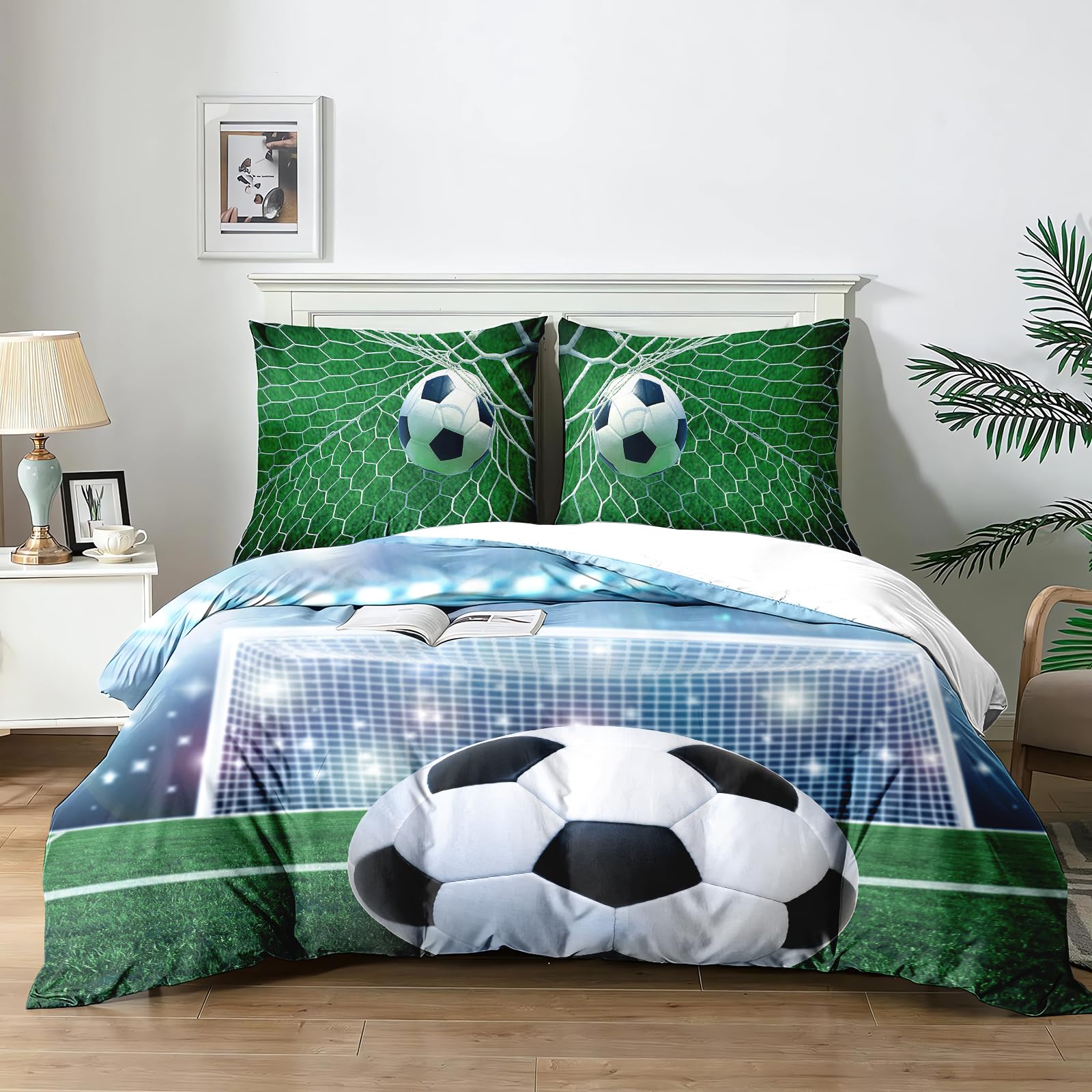 Yzehomijia Football Kids Duvet Cover Sets 200x200cm + 2 Pillowcases 65x65cm, Machine Washable Microfibre, Zip Fastening