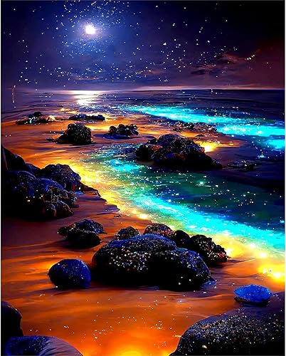 Vista 116 de xackcme Pintura de montaña por números para adultos, pintura de paisaje por número sobre lienzo sin marco, pintura al óleo de paisaje lunar