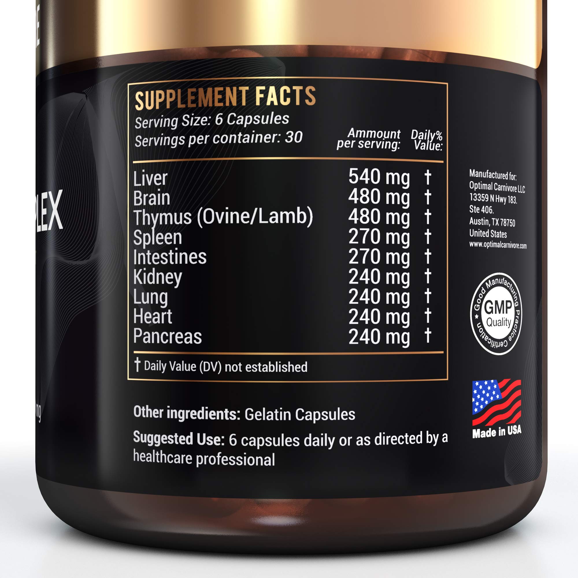 Grassfed Beef Organs Supplement, Grass Fed Organ Complex Liver, Brain