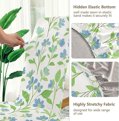 Miniatura 3 de Small Flower Vines Blue and Green Decorative Chair Seat Cover for Ceremony Removable Armless Chair Cover Protector para sillas de comedor Set of 4