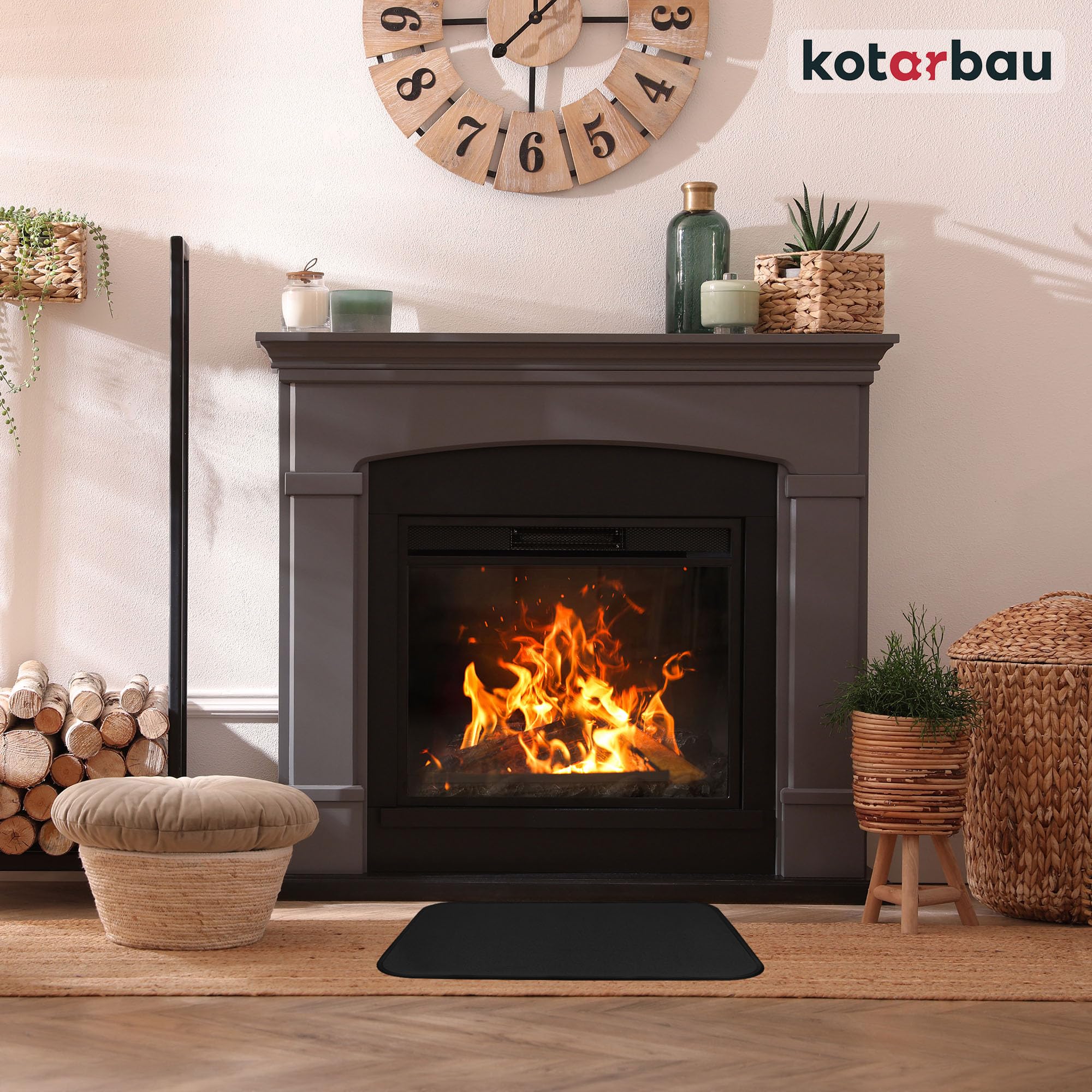 KOTARBAU® Piastra di base per camino, 48 x 60 cm, in acciaio verniciato a polvere, colore nero, per cenere, camino, camino, protezione da pavimento per focolari, stufe, piastra di protezione dalle