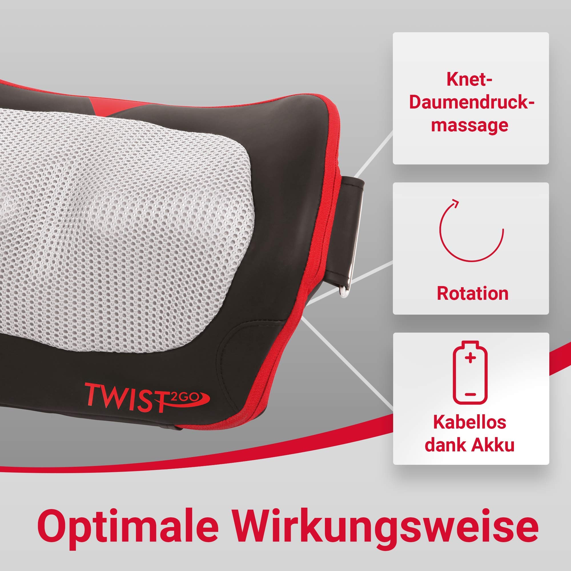 Miniwell Twist2Go Casada Massagegerät Massagekissen Shiatsu Heating Wärmefunktion Wireless kabellose Nutzung Massage für den Nacken Schulter Rücken für Zuhause Büro