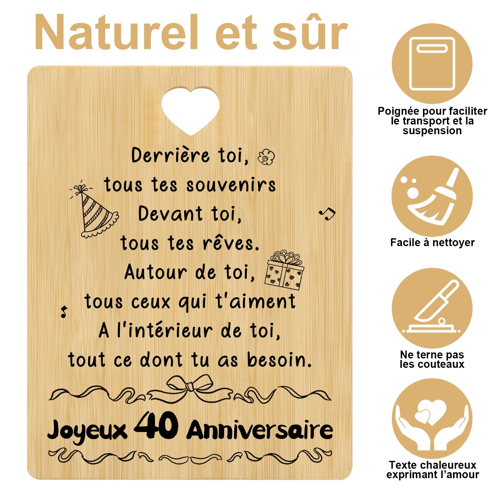 Cadeau Decoration Anniversaire 40 Ans - Planche À Découper 40 Ans Épaisse Bambou Cadeau Anniversaire Pour Femme Homme Cuisine
